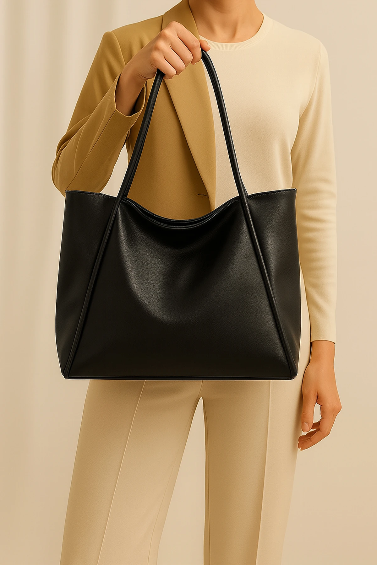 Büyük Boy Vintage Yumuşak Deri Salaş Model Geniş Hacimli Siyah Kadın Omuz Çanta Kol Çantası