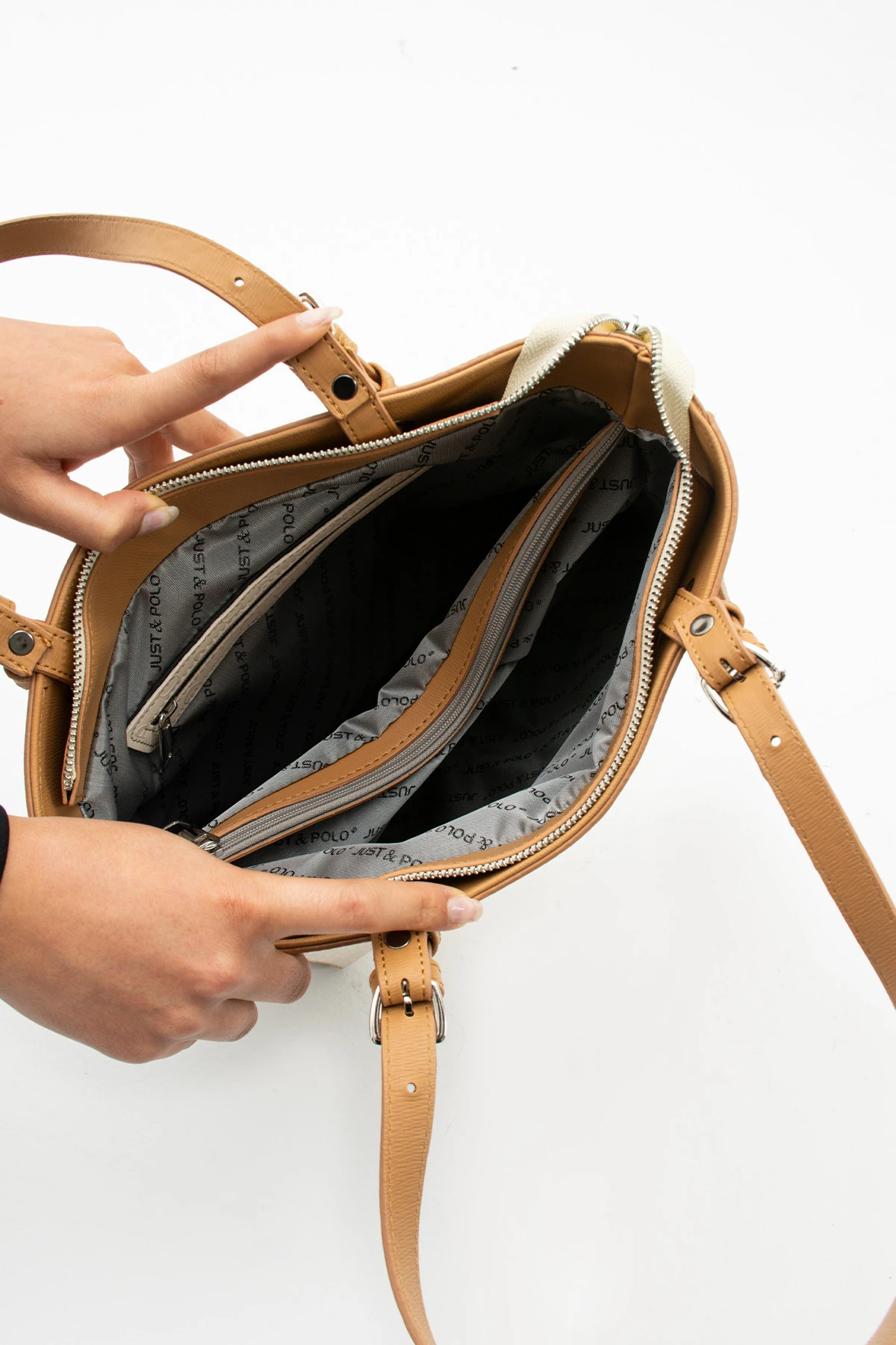 Beyaz Just Polo Kadın Yeni Sezon Büyük Boy 3 Bölmeli El Ve Omuz Çantası Tr7064