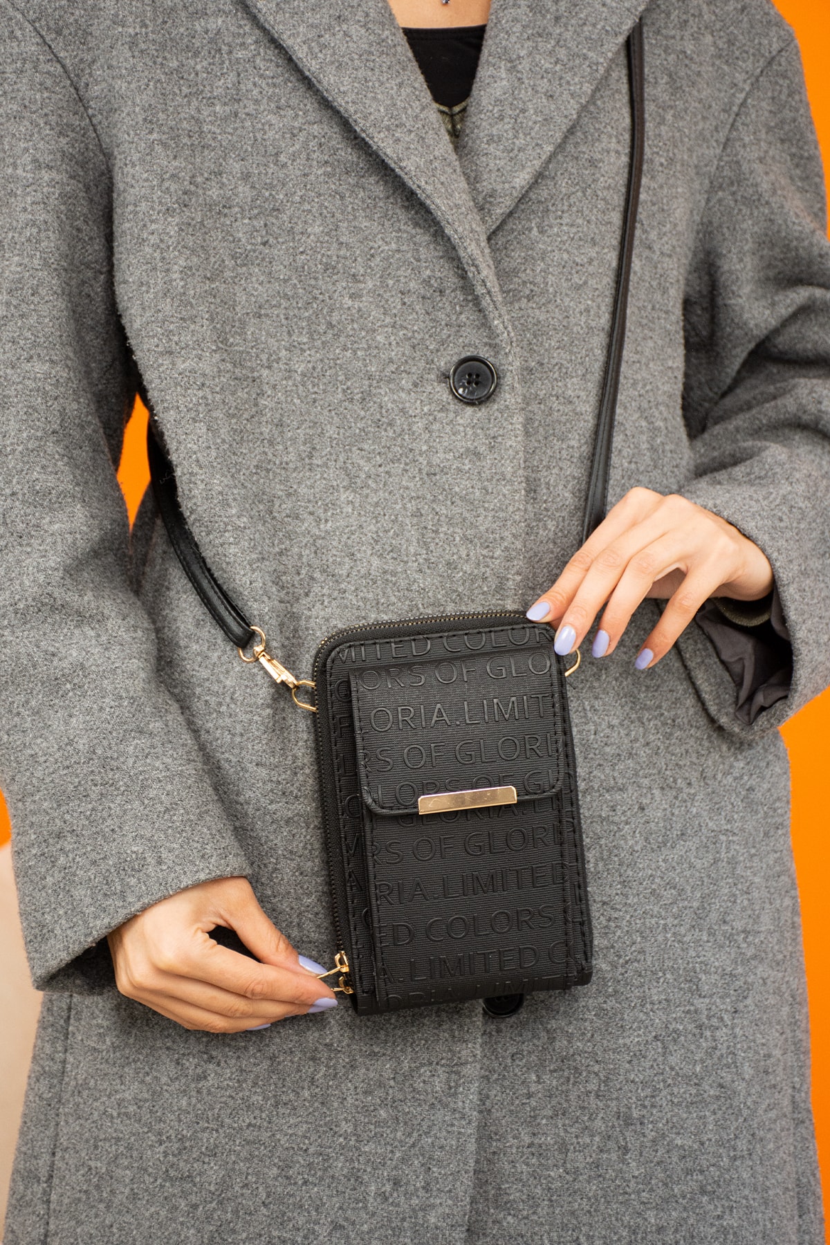 Gri Kadın Çapraz Askılı Telefon Bölmeli Cüzdan Çanta Hs016