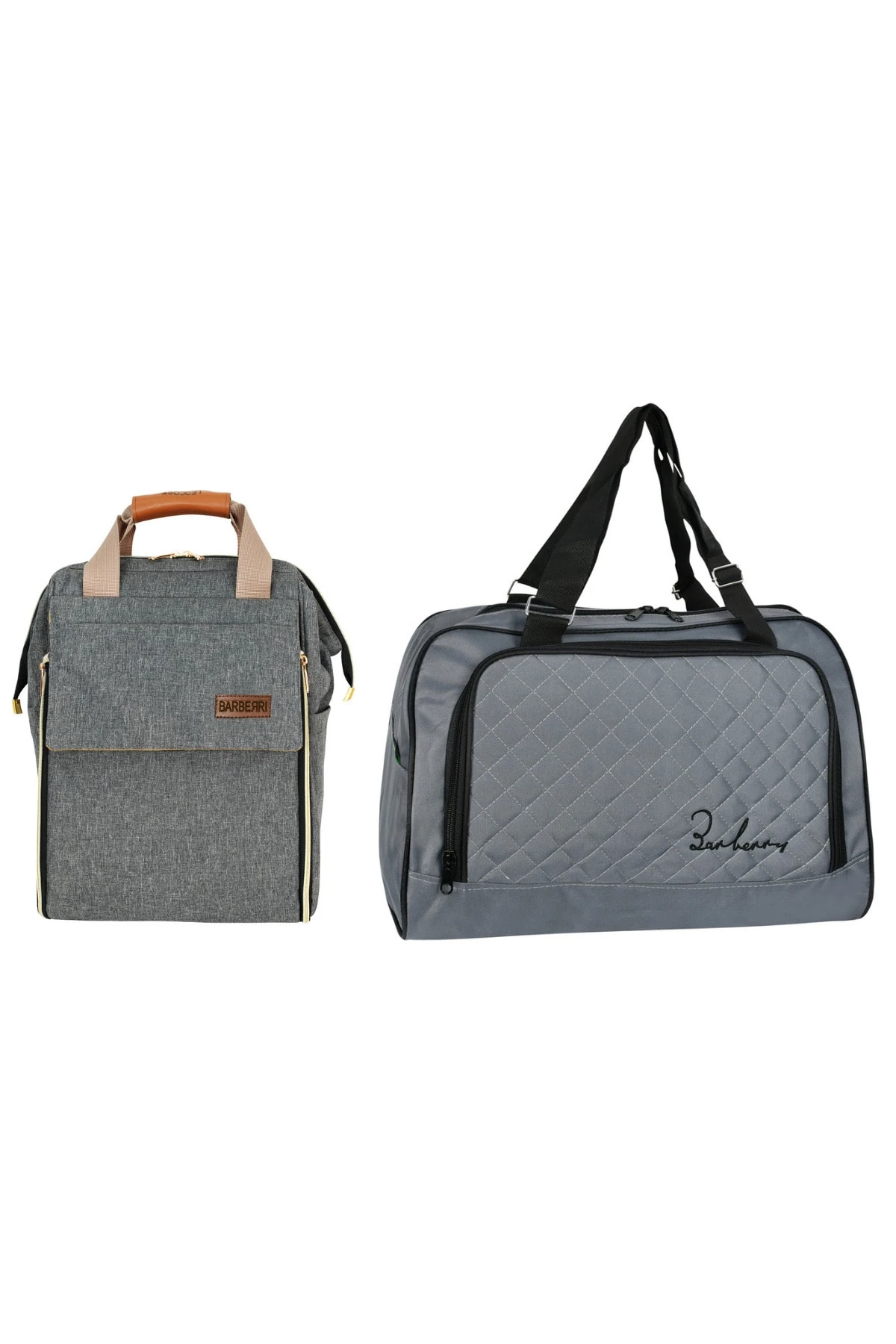 Anne Bebek Bakım Gri Luks Yataklı Sırt Çantası Ve Kapitoneli Küçük El Valizi Kombin