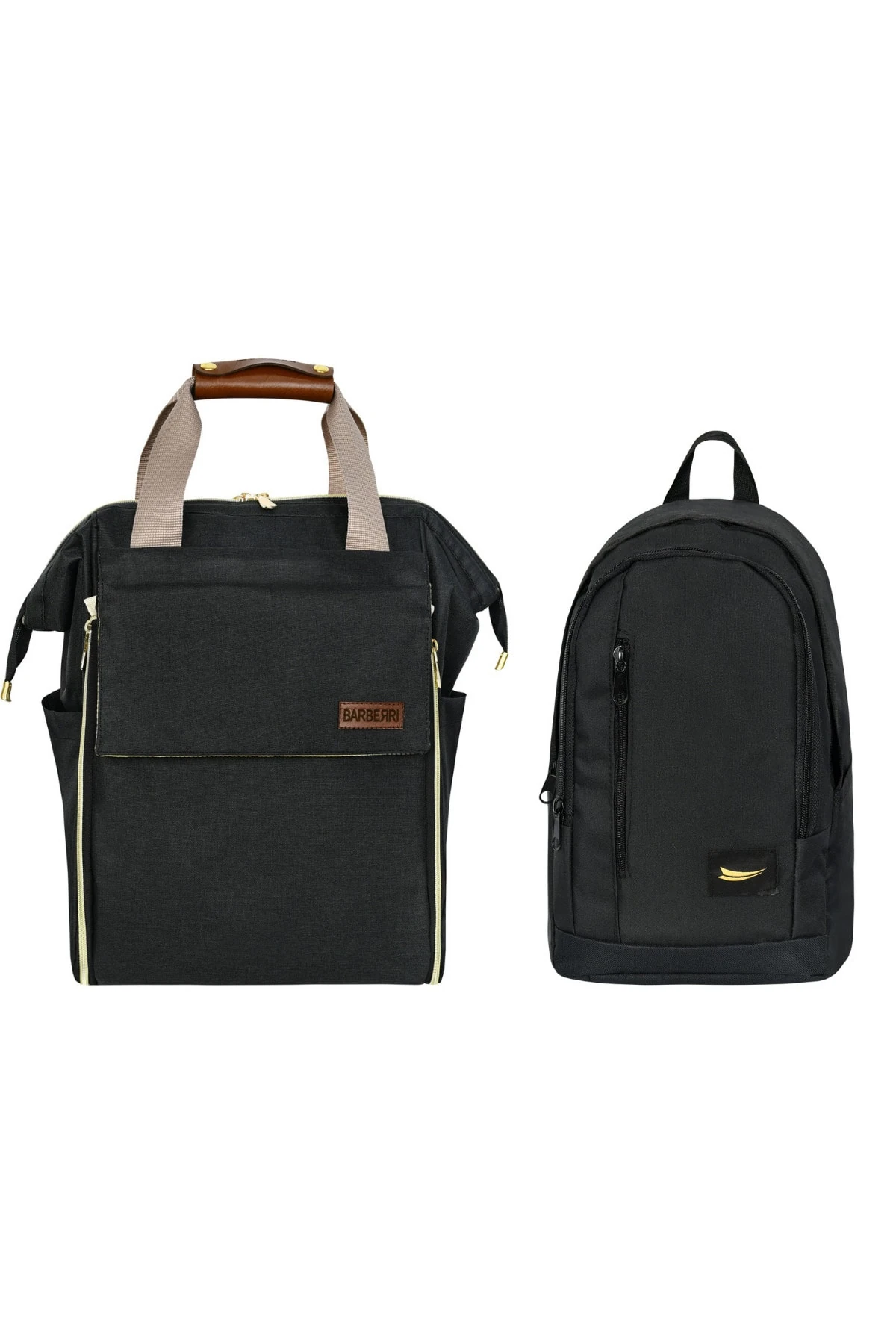 Anne Bebek Bakım Siyah Luks Yataklı Sırt Çantası Ve Mini Sırt Çantası Kombin