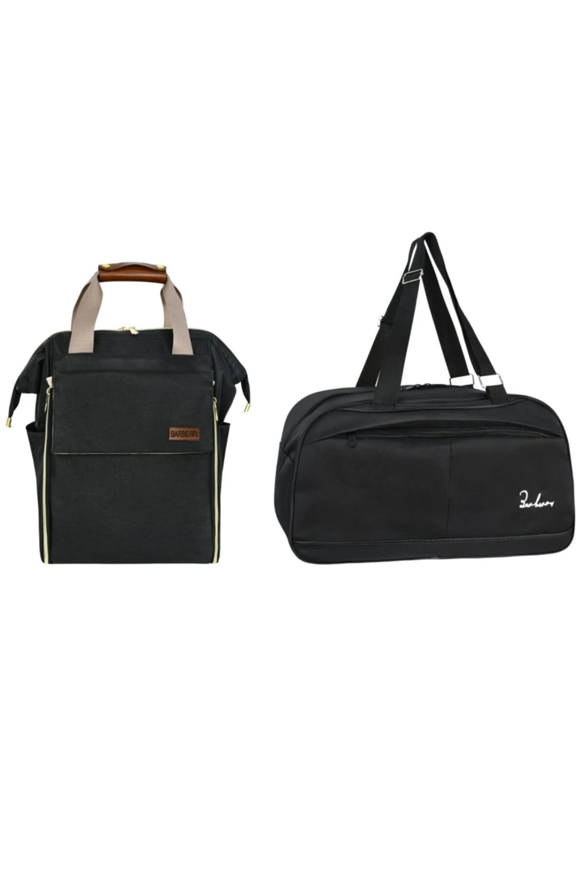 Anne Bebek Bakım Siyah Luks Yataklı Sırt Çantası Ve Orta Boy Spor/seyahat El Valizi Kombin