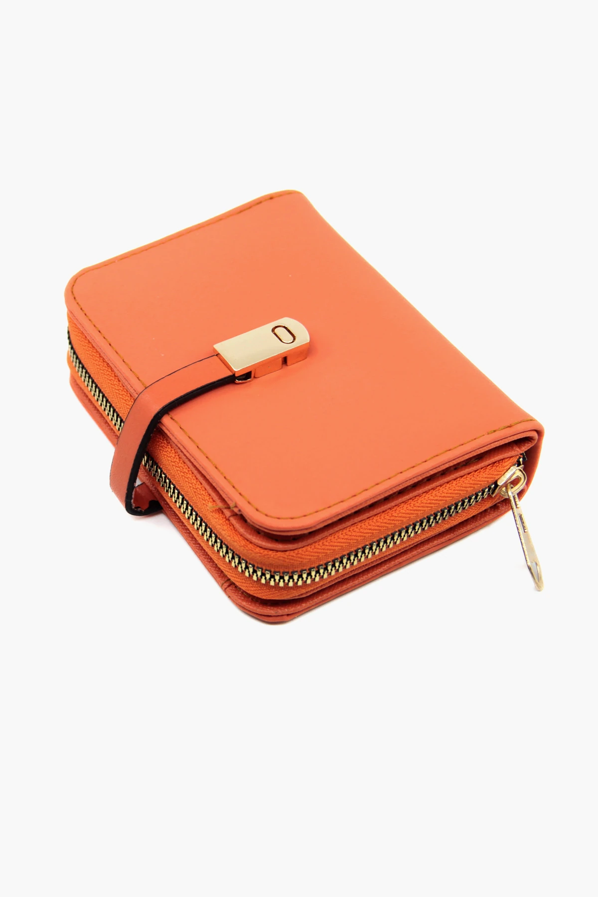 Büyük Boy Patlı Bol Kartlıklı Bozuk Para ve Kağıt Para Bölmeli Turuncu Kadın Cüzdan PBA742