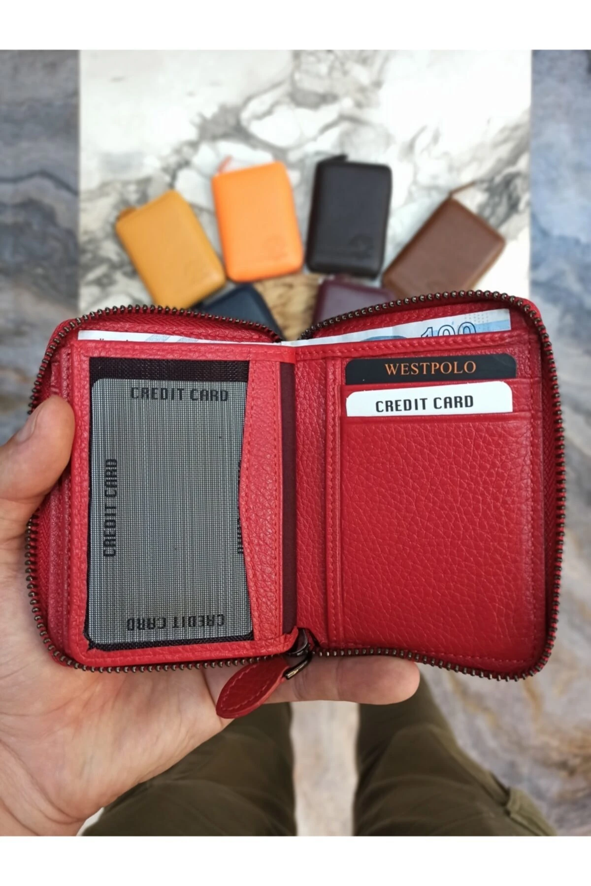 Hakiki Deri Fermuarlı Unisex Cüzdan Kartlık