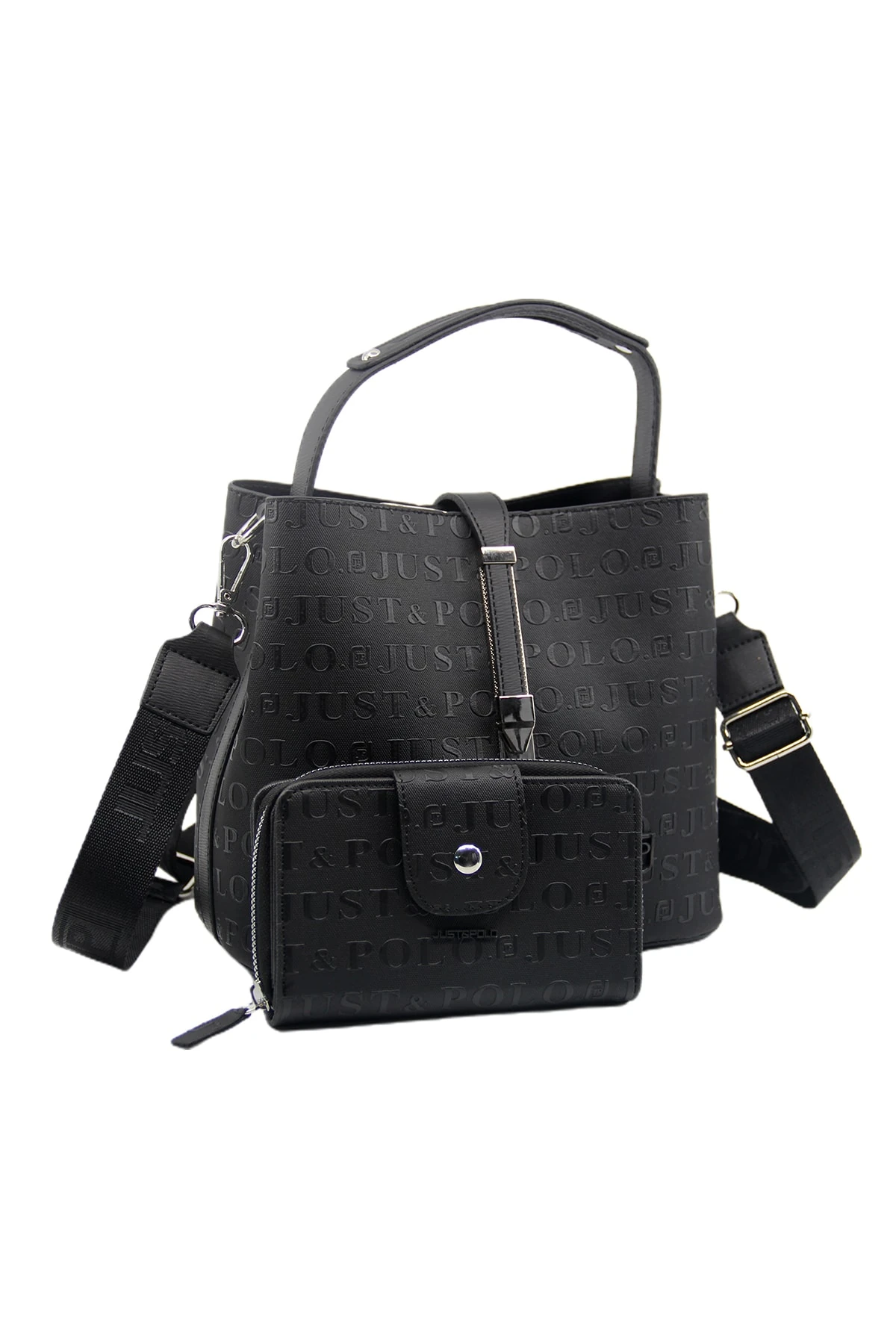 Kadın Yeni Sezon Siyah Omuz Çanta Ve Cüzdan Seti