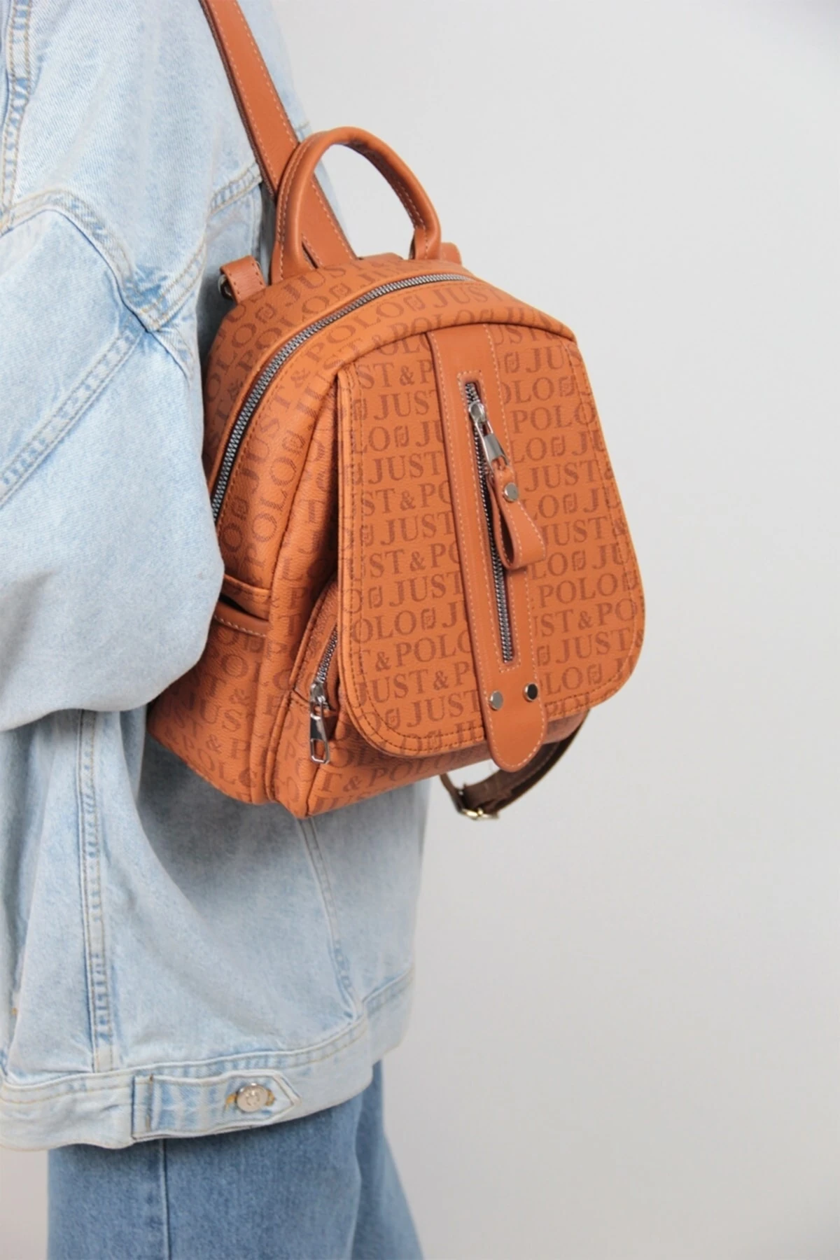 Taba Çok Bölmeli Astarlı Ayarlanabilir Askılı Kadın Sırt Çantası Mds2177