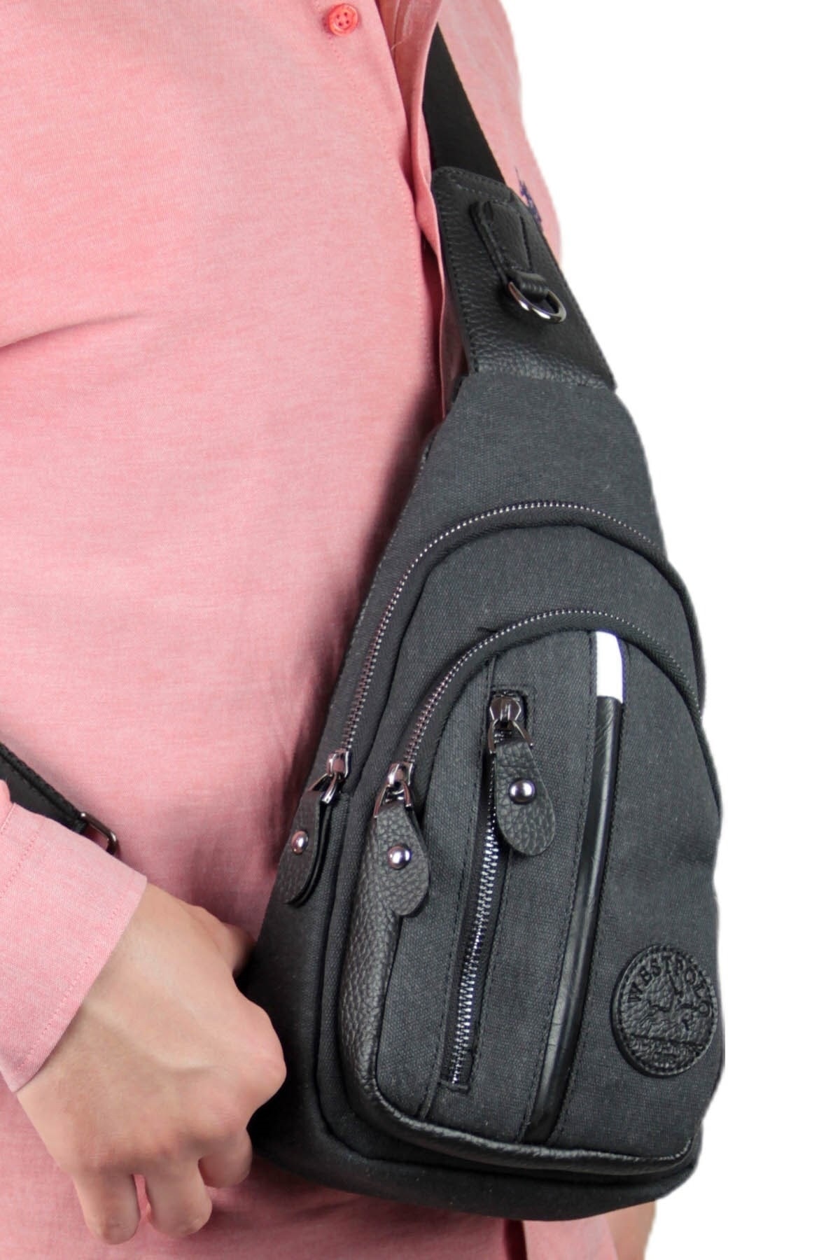 Erkek Siyah Kanvas Detaylı Vücut Çantası Pbu7005