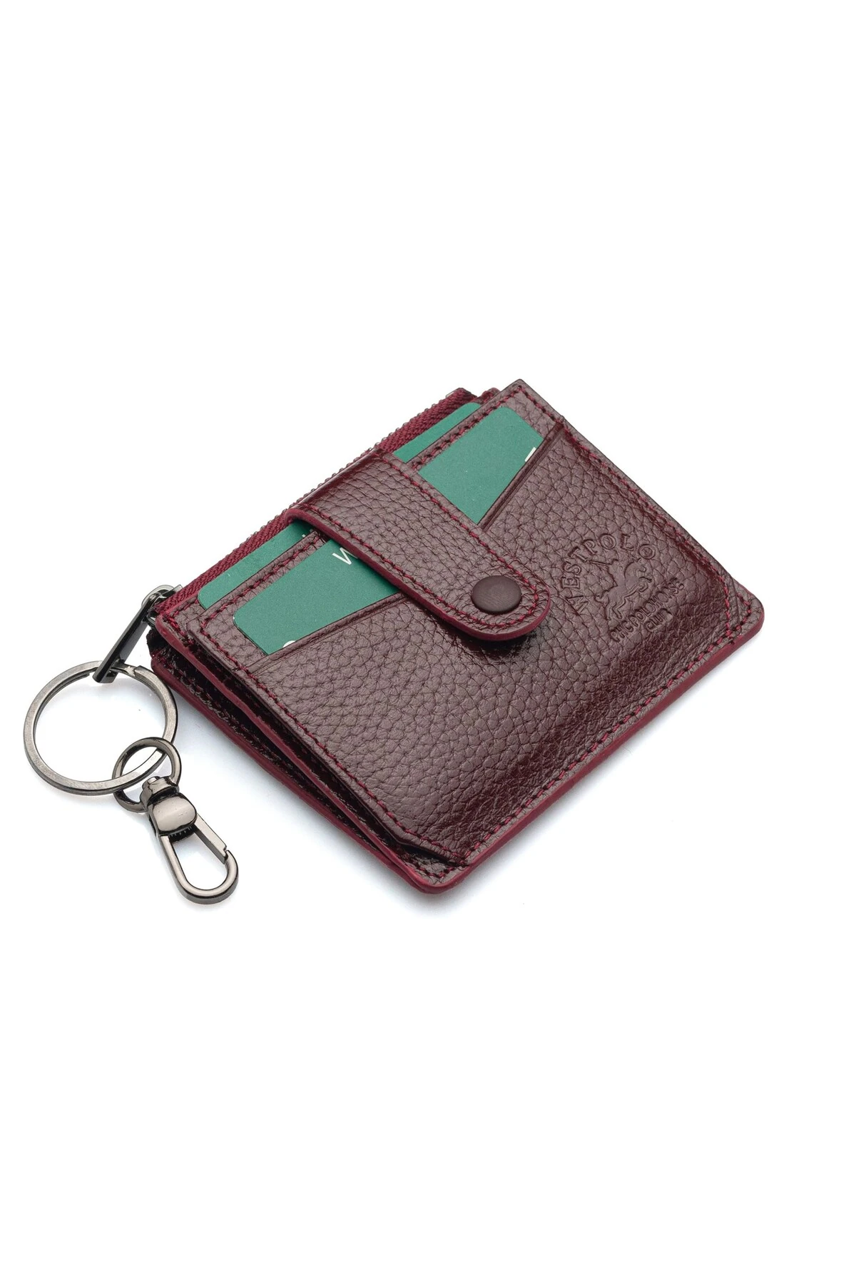 Hakiki Deri Bordo Anahtarlıklı Bol Kartlıklı Unisex Kartlık TRY114