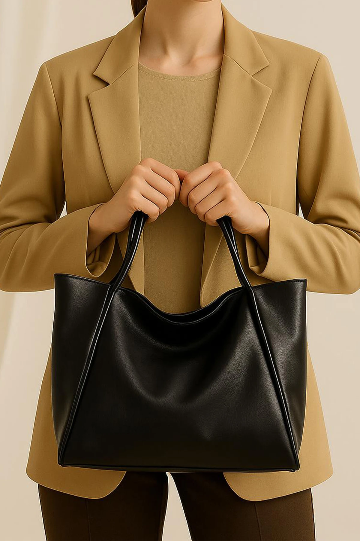 Büyük Boy Vintage Yumuşak Deri Salaş Model Geniş Hacimli Siyah Kadın Omuz Çanta Kol Çantası