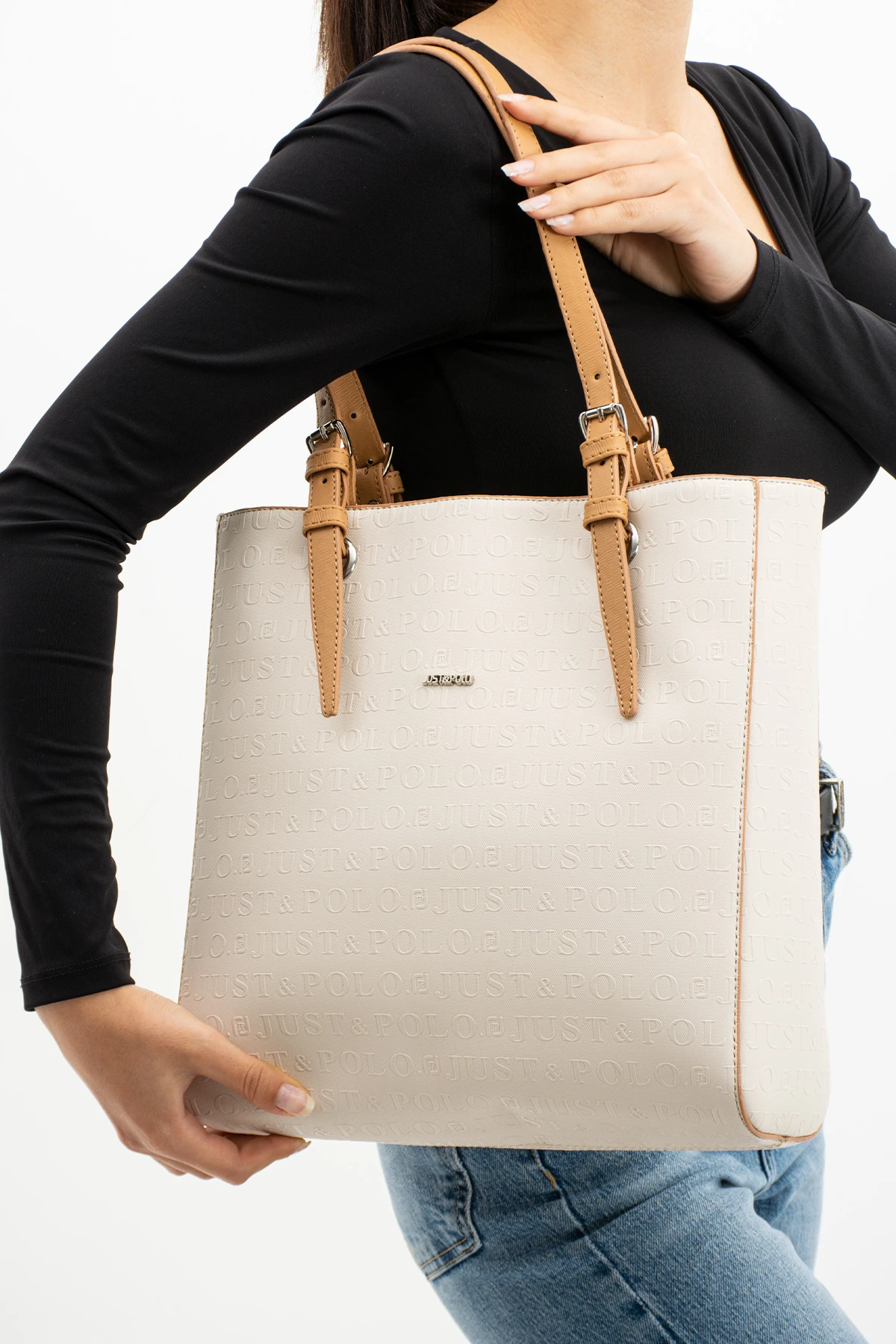 Beyaz Just Polo Kadın Yeni Sezon Büyük Boy 3 Bölmeli El Ve Omuz Çantası Tr7064