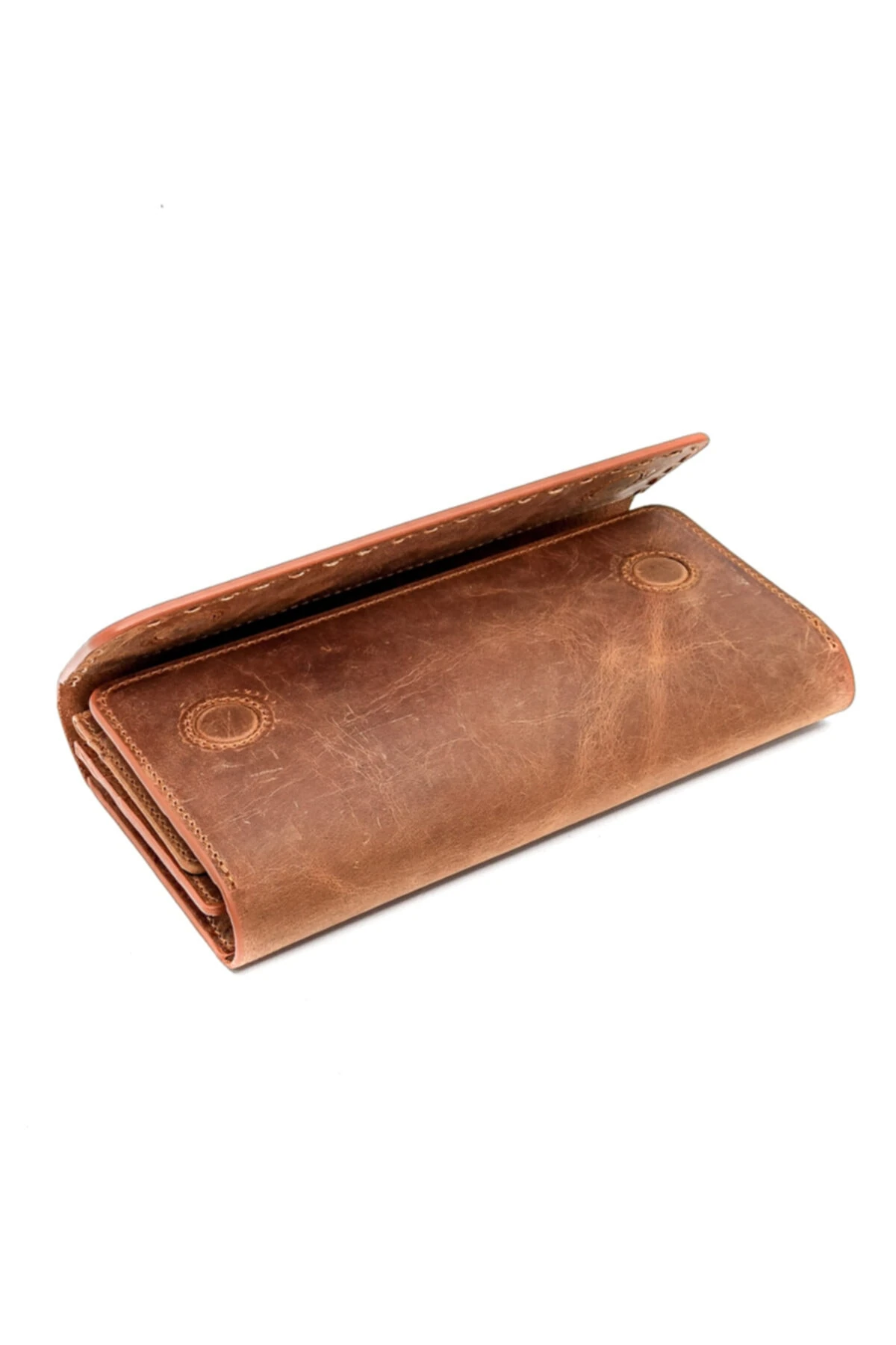 Hakiki Eskitme Deri Saraç Dikişli Unisex Cüzdan