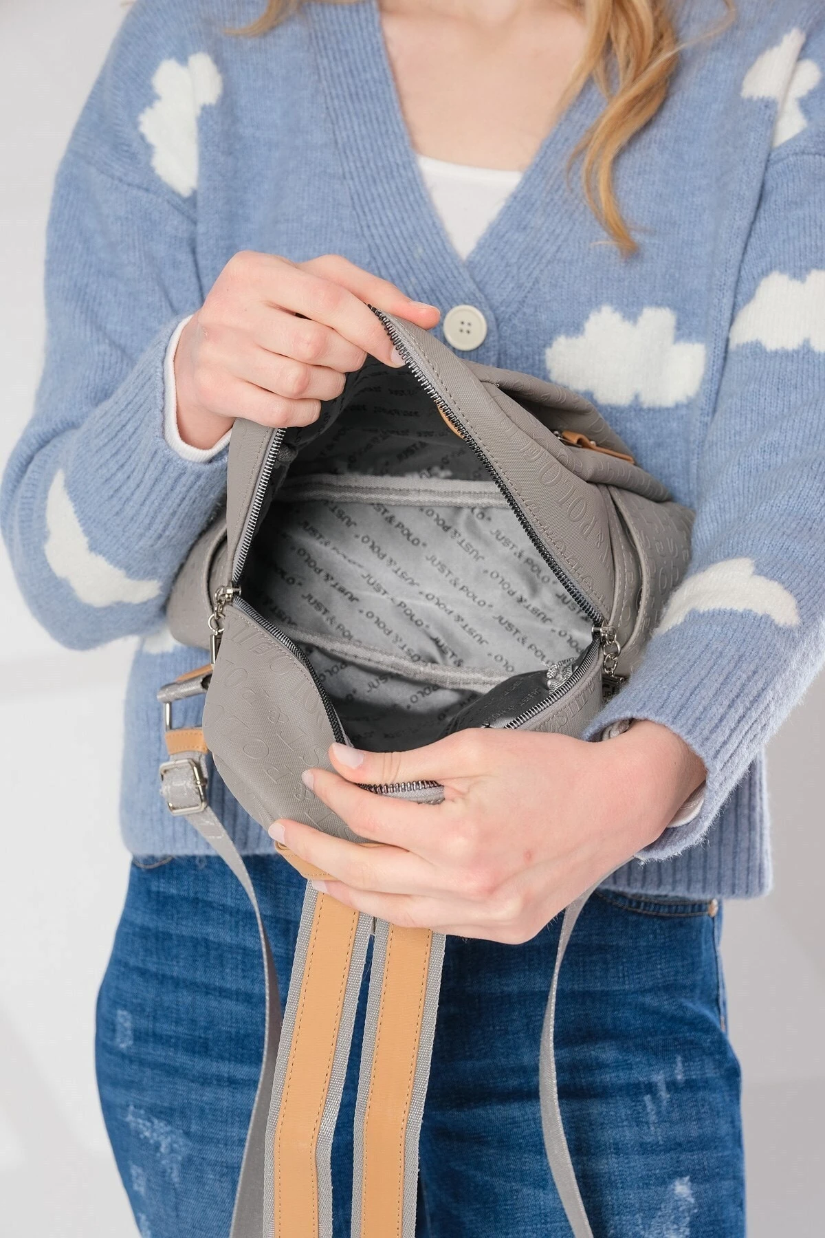 Kadın Ayarlanabilir Askılı Çok Bölmeli Sırt Çantası Ve Cüzdan Kombini Pbu4040-1007