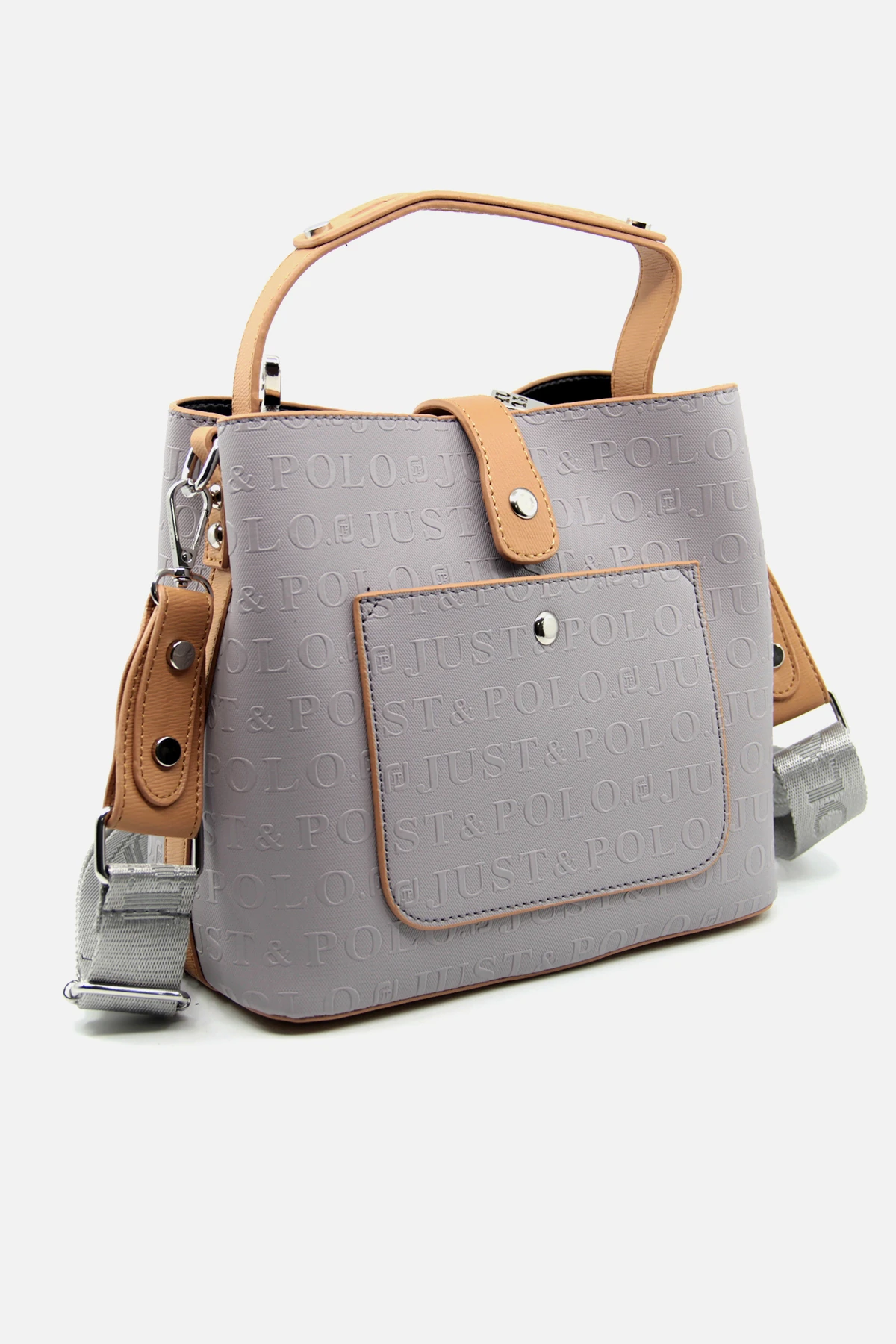 Baskı Desenli Su Geçirmez 3 Gözlü Kadın Omuz Çantası Gri 22x20cm Pbu4002