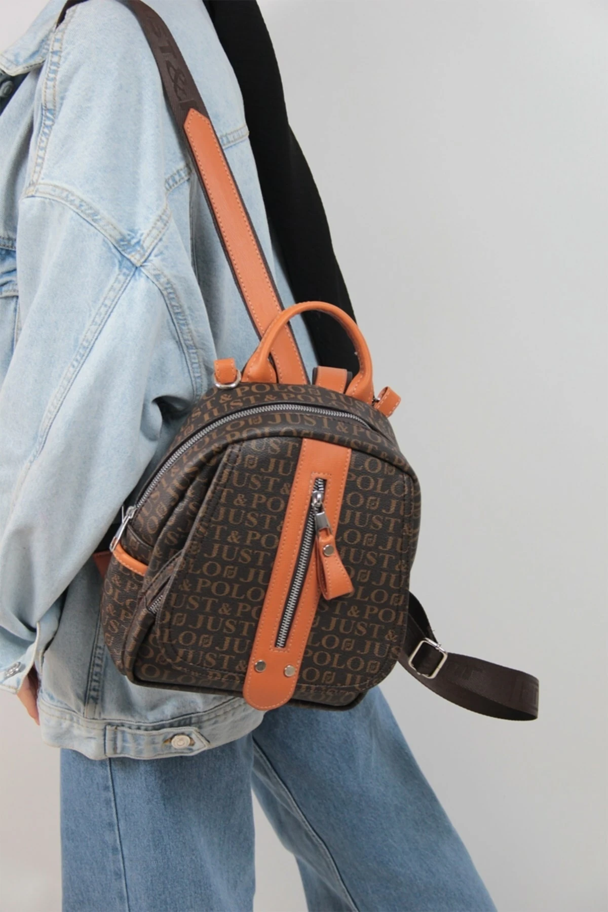 Kahverengi Taba Çok Bölmeli Astarlı Ayarlanabilir Askılı Kadın Sırt Çantası Pbu2177