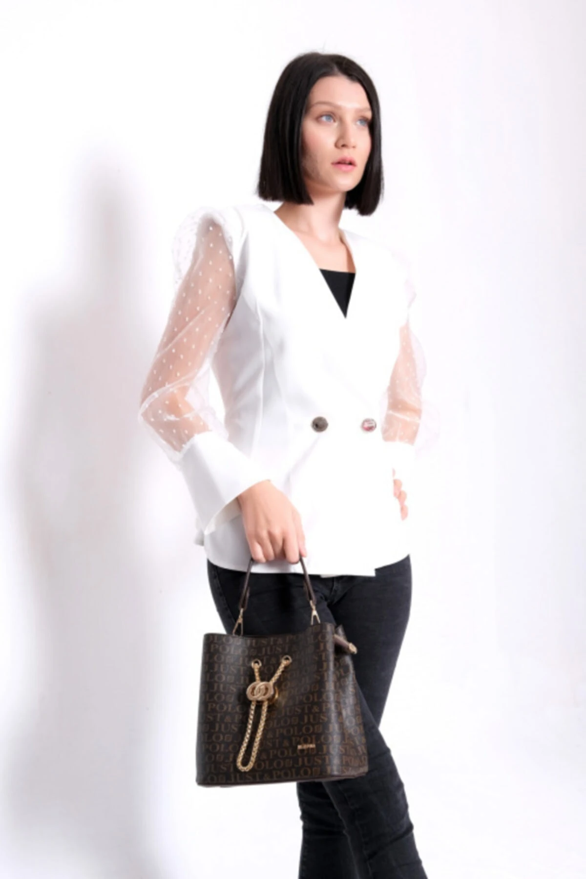 Kahverengi Kadın Toka Detaylı 2 Bölmeli El Ve Omuz Çantası