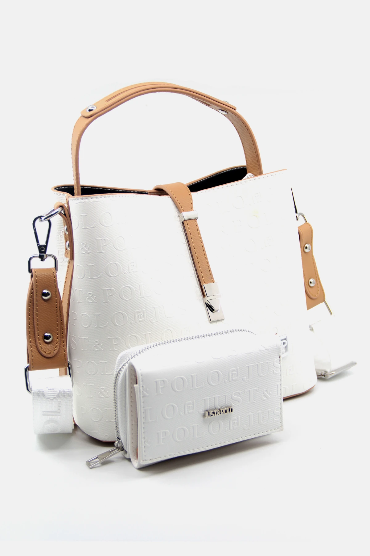 Baskı Desenli Su Geçirmez 3 Gözlü Kadın Omuz Çantası Gri 22x20cm Pbu4002