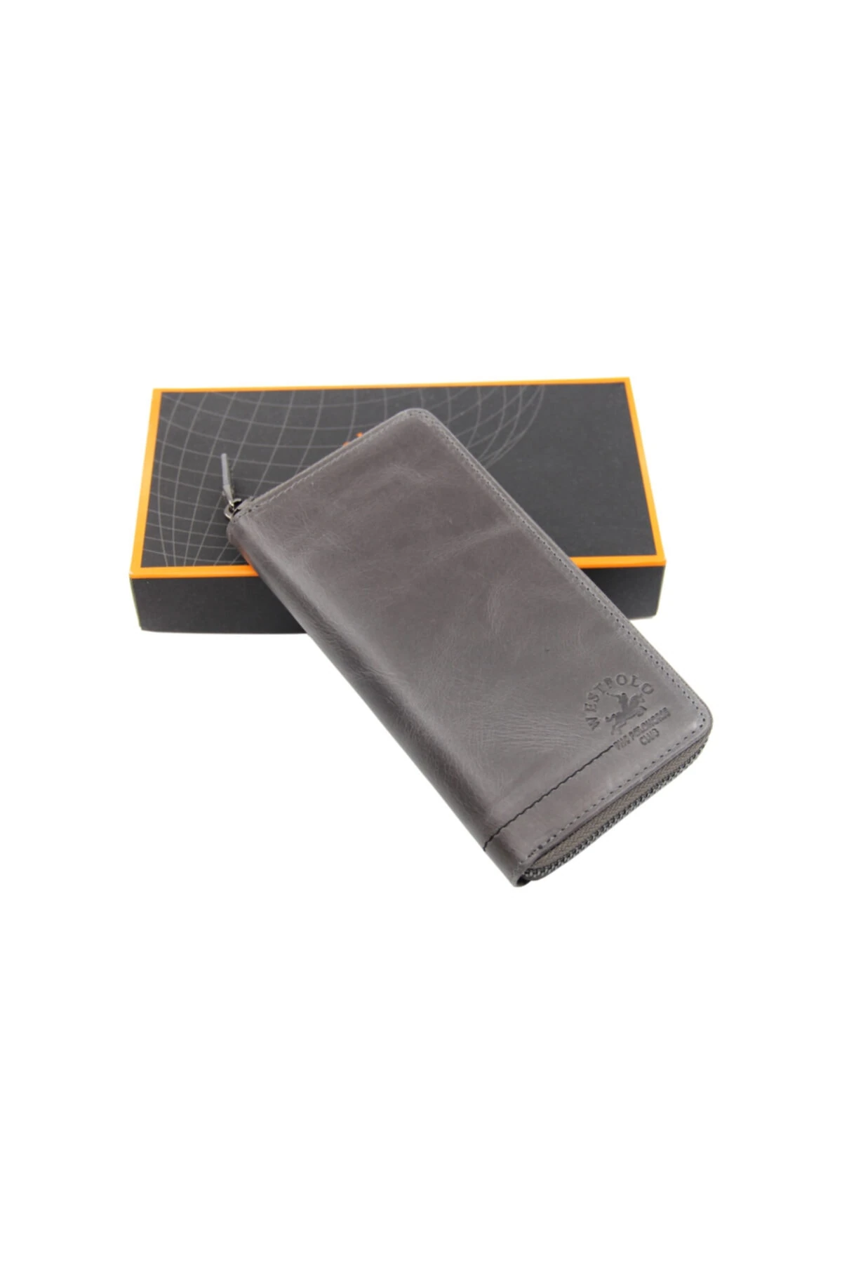 Gri Unisex Telefon Kılıflı Crazy Hakiki Deri Cüzdan Kartlık W000851cr