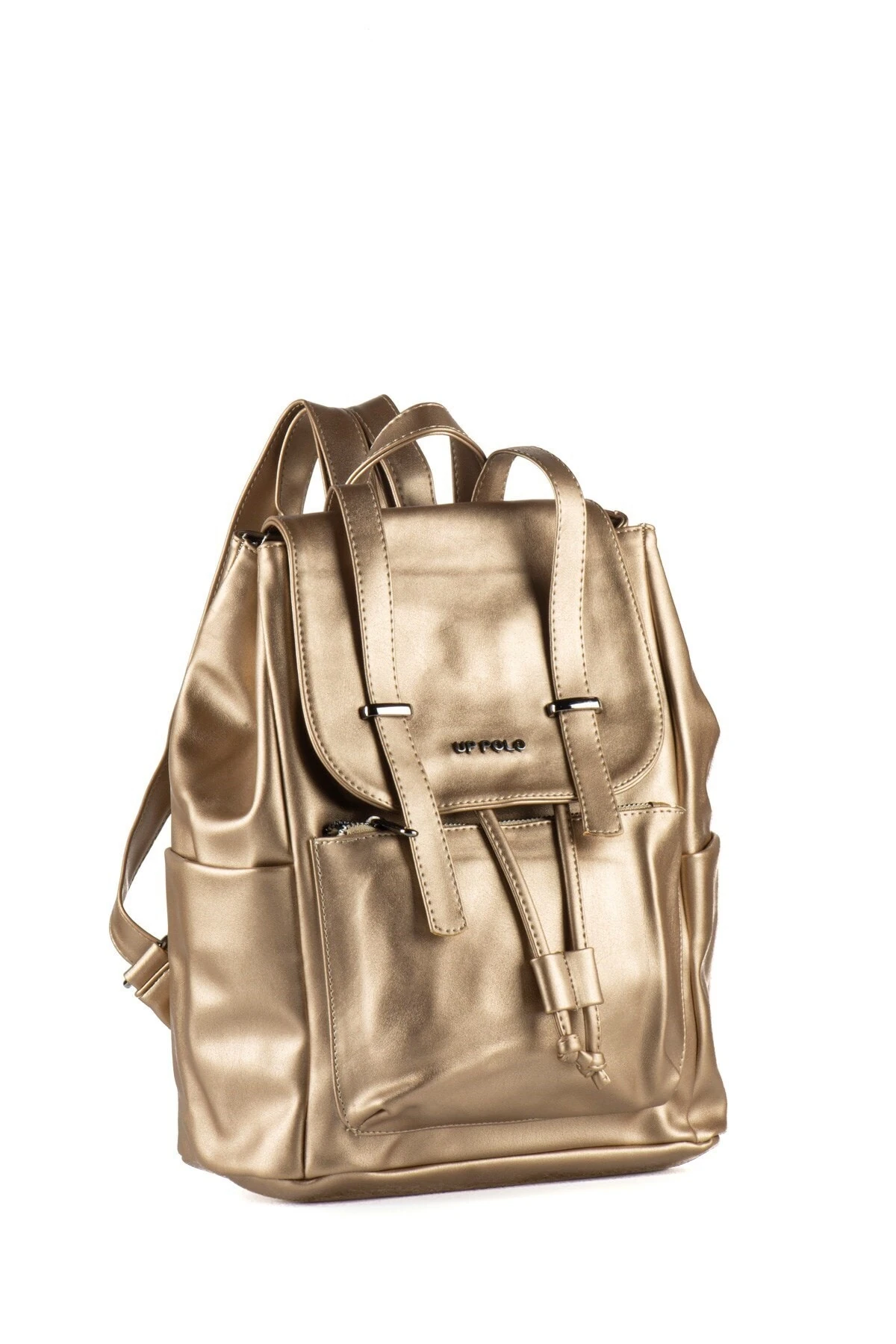 Altın Kadın Yıkanmış Deri Büzgülü Sırt Çantası Upb814