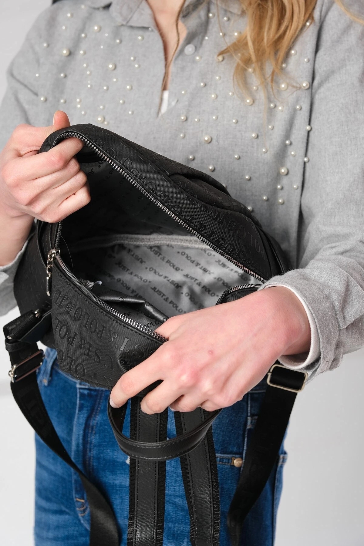 Kadın Ayarlanabilir Askılı Çok Bölmeli Sırt Çantası Ve Cüzdan Kombini Mds4040-1006