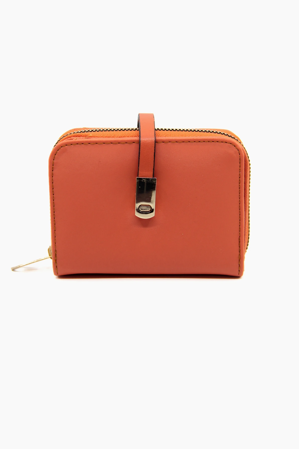 Büyük Boy Patlı Bol Kartlıklı Bozuk Para ve Kağıt Para Bölmeli Turuncu Kadın Cüzdan PBA742