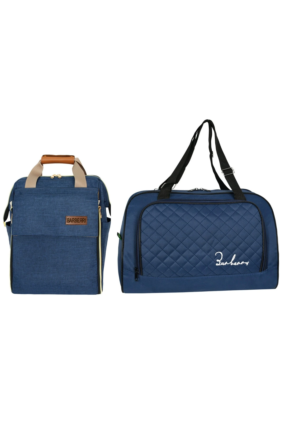 Anne Bebek Bakım Lacivert Luks Yataklı Sırt Çantası Ve Kapitoneli Büyük Boy El Valizi Kombini