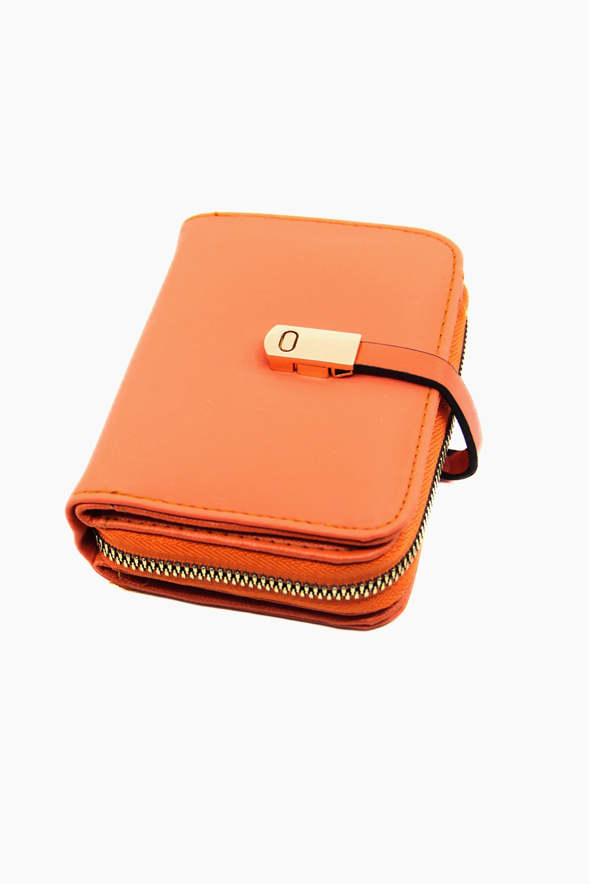 Büyük Boy Patlı Bol Kartlıklı Bozuk Para ve Kağıt Para Bölmeli Turuncu Kadın Cüzdan PBA742