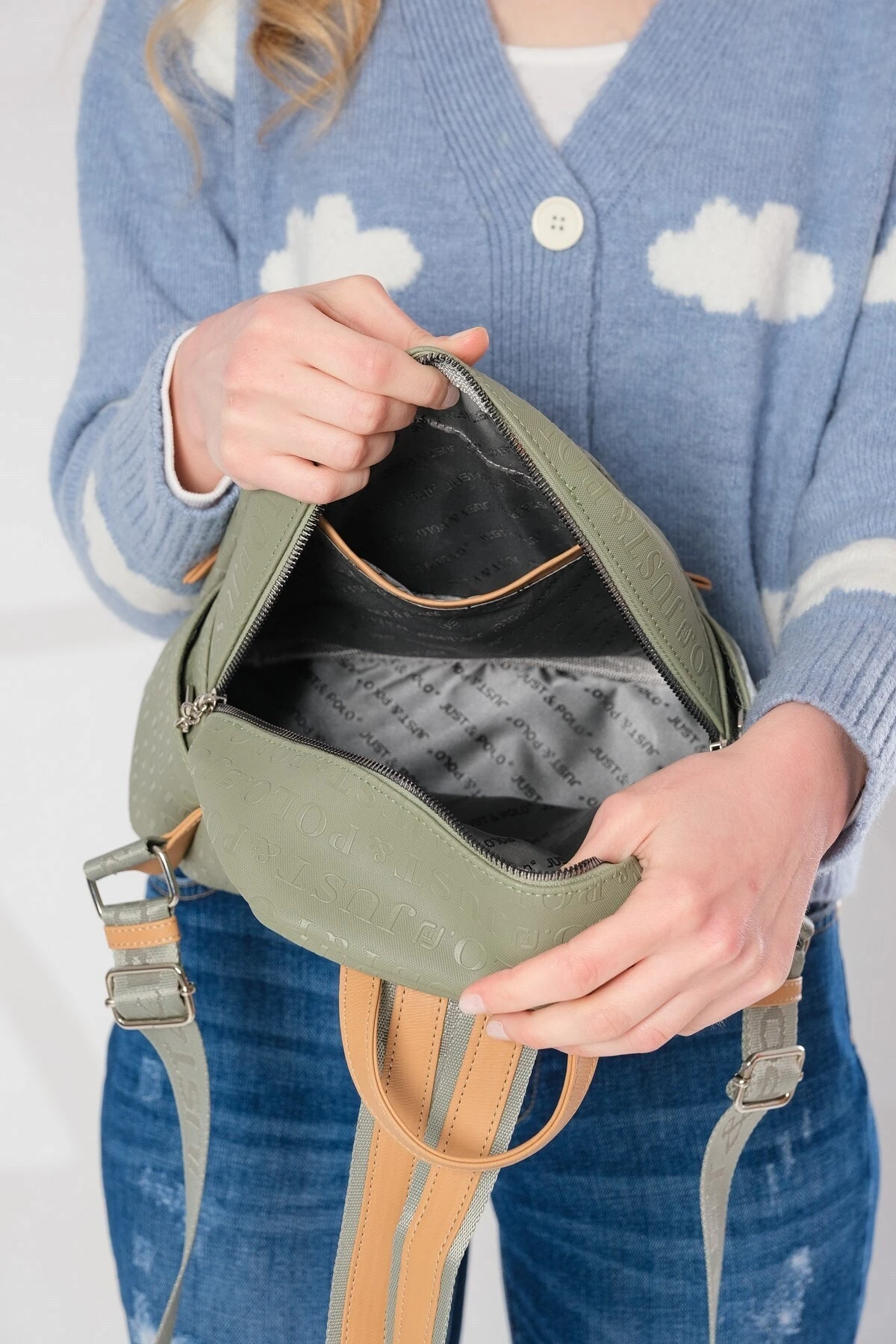 Kadın Ayarlanabilir Askılı Çok Bölmeli Sırt Çantası Ve Cüzdan Kombini Pbu4040-1006