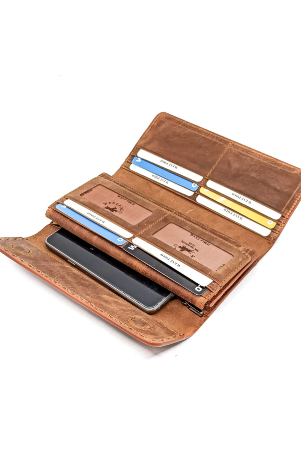 Hakiki Eskitme Deri Saraç Dikişli Unisex Cüzdan