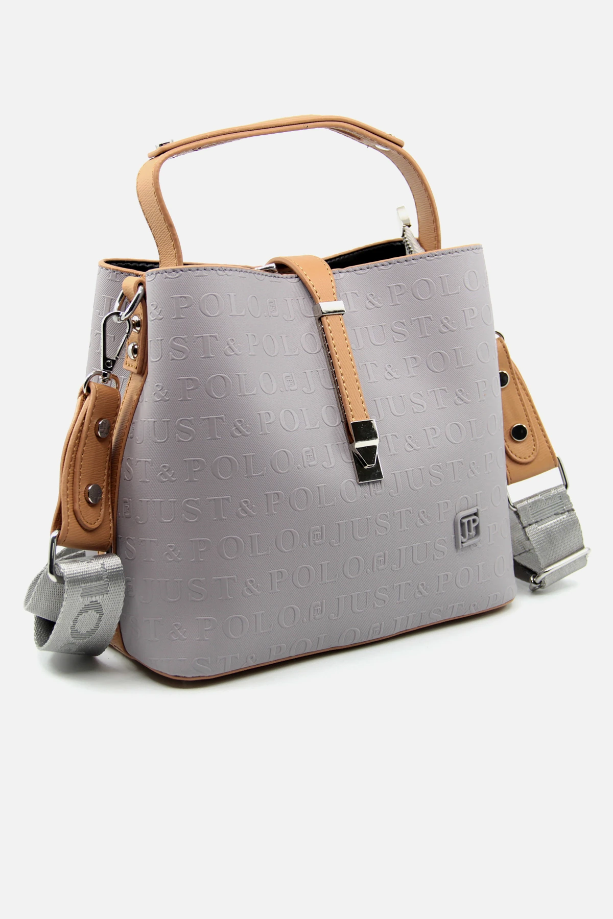 Baskı Desenli Su Geçirmez 3 Gözlü Kadın Omuz Çantası Gri 22x20cm Pbu4002