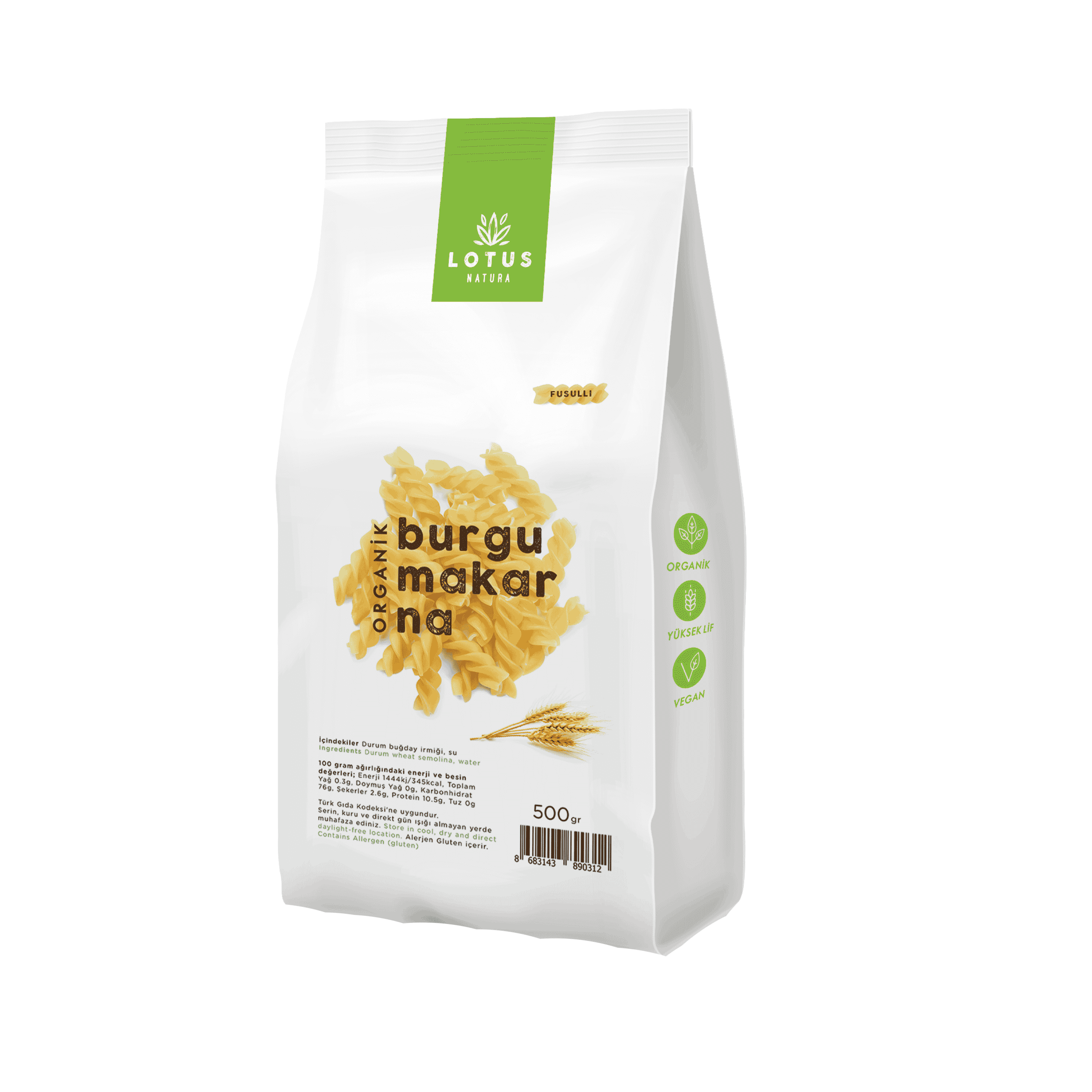 Lotus Natura - Organik Burgu Makarna (Fusilli) (500 gr.) - Vegan
