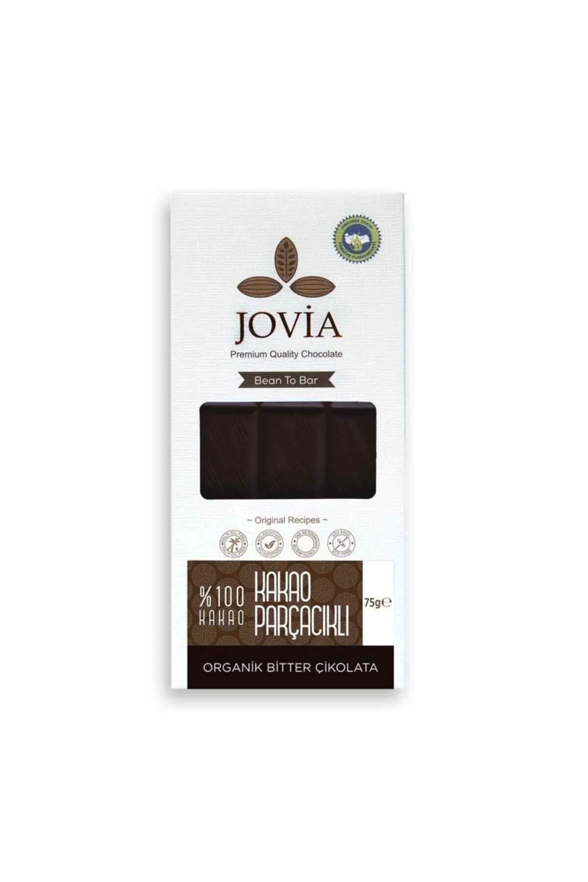 Jovia - Organik %100 Kakao - Kakao Parçacıklı Çikolata (75 gr.)