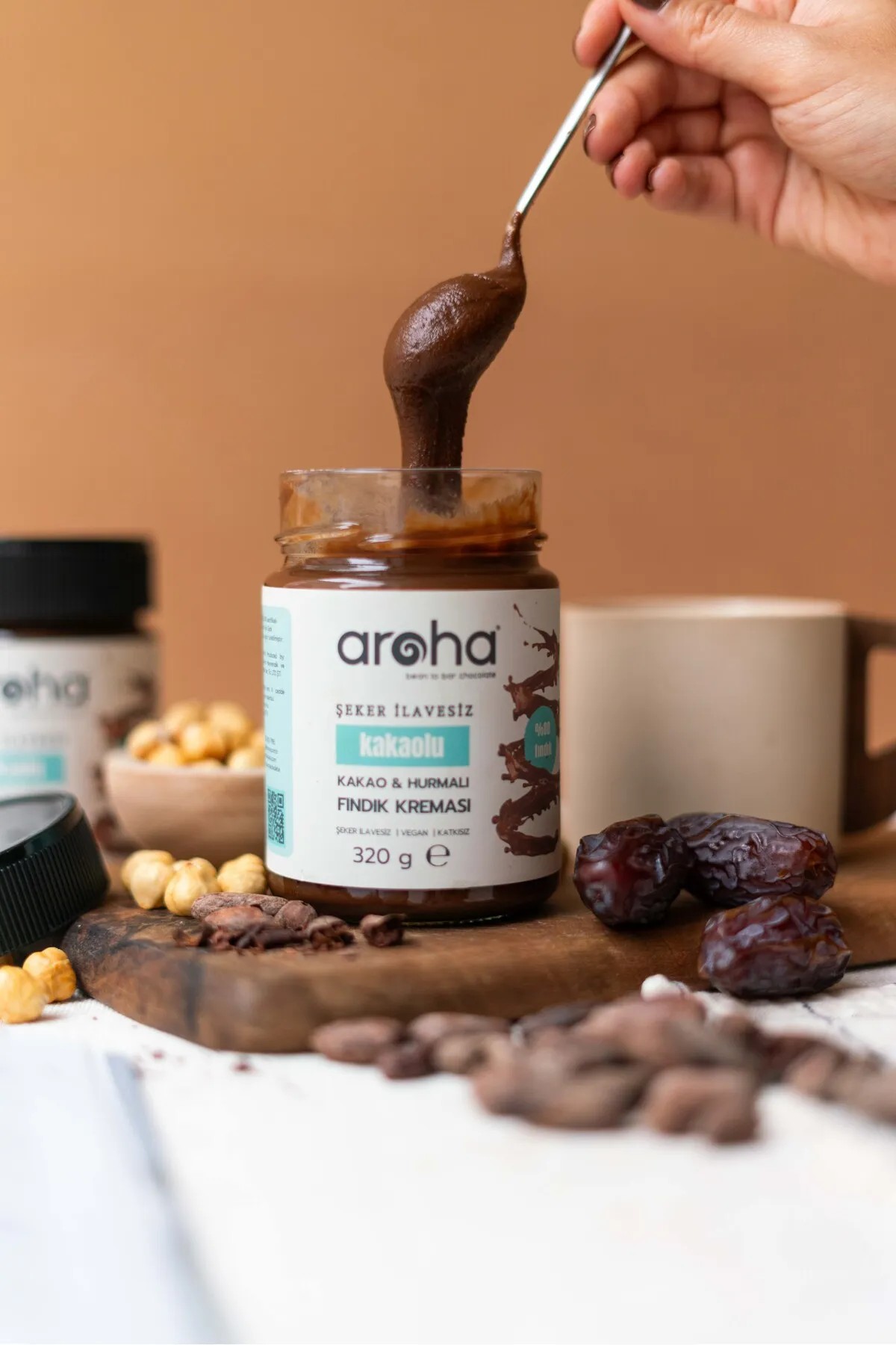 Aroha - Şeker İlavesiz Kakaolu & Hurmalı Fındık Kreması (320g)