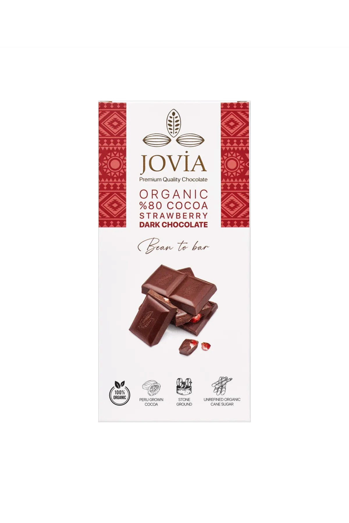 Jovia - Organik %80 Kakao Çilekli Bitter Çikolata (85 gr.)