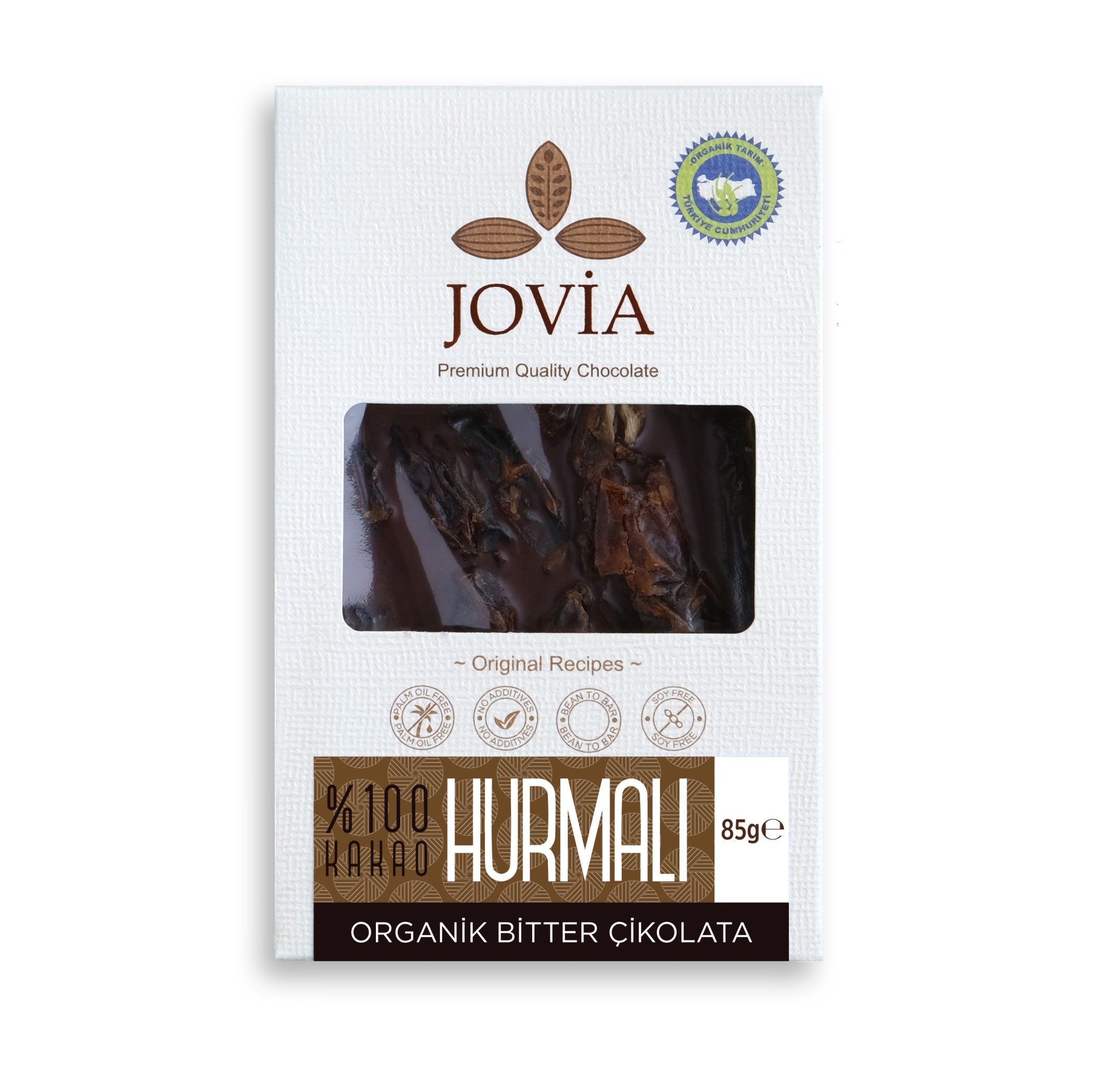 Jovia - Organik %100 Kakao Hurmalı Bitter Çikolata (85 gr.)