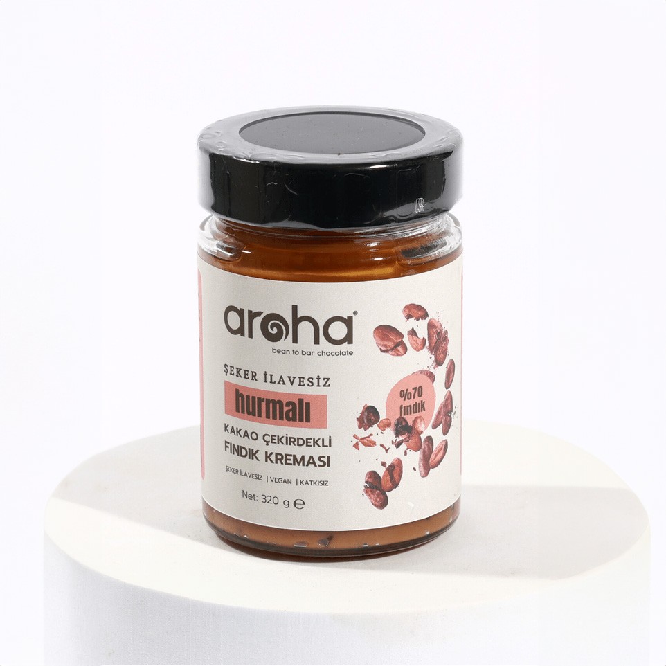 Aroha - Şeker İlavesiz Kakaolu & Hurmalı Fındık Kreması (320 gr.) - Vegan