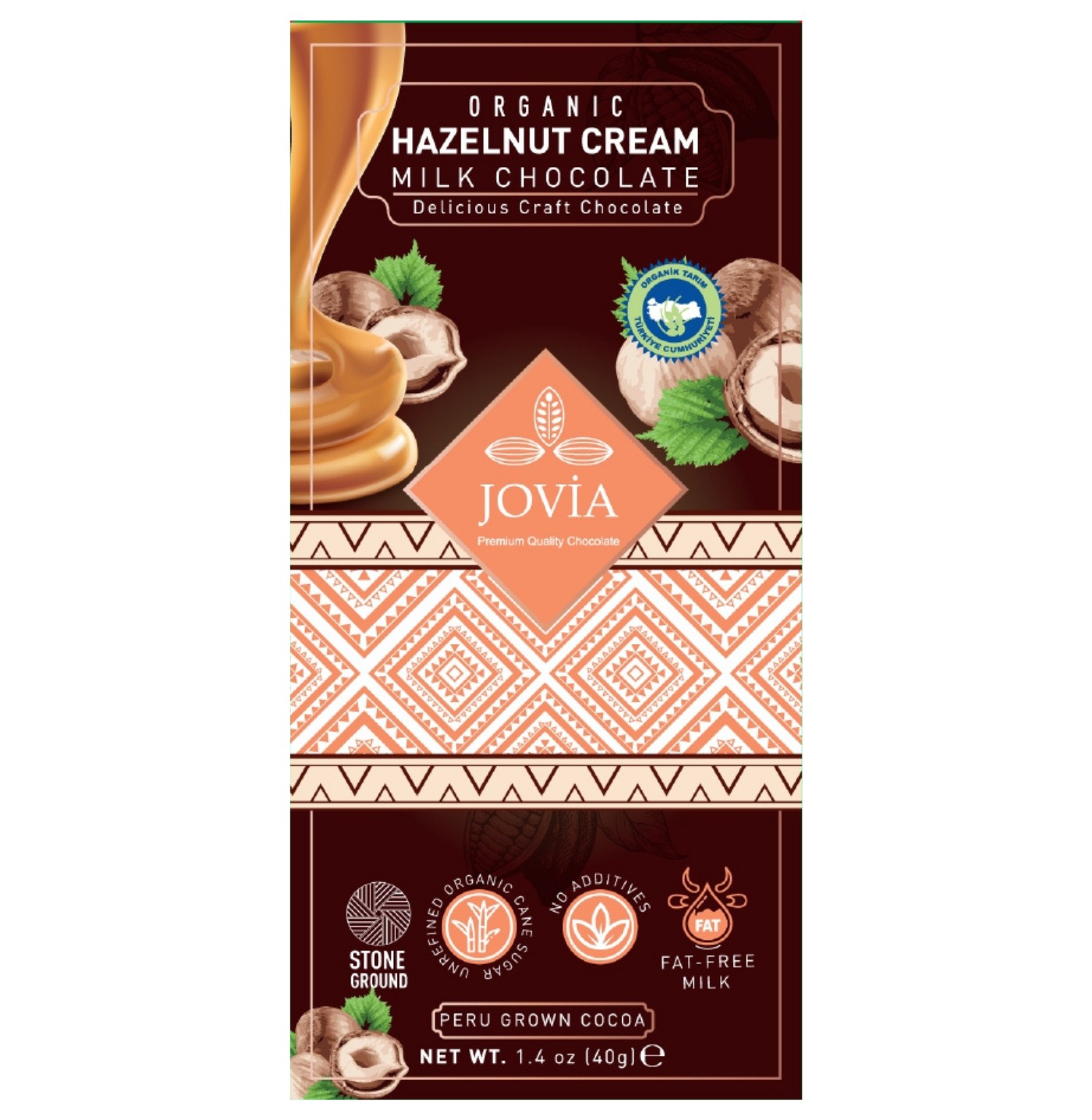 Jovia - Organik Fındık Kremalı Sütlü Çikolata (40 gr.)