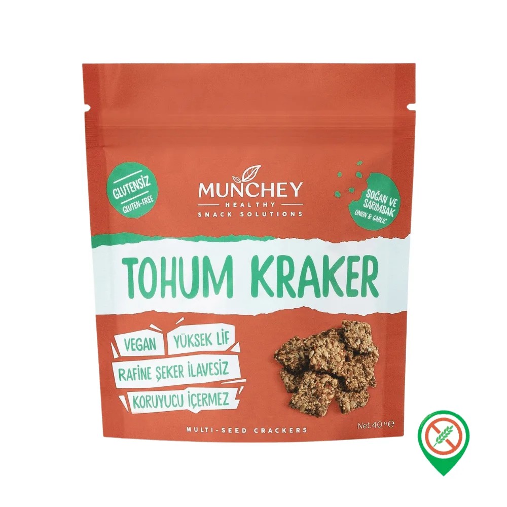 Munchey - Glutensiz Soğan ve Sarımsak Tohum Kraker (40 gr.)