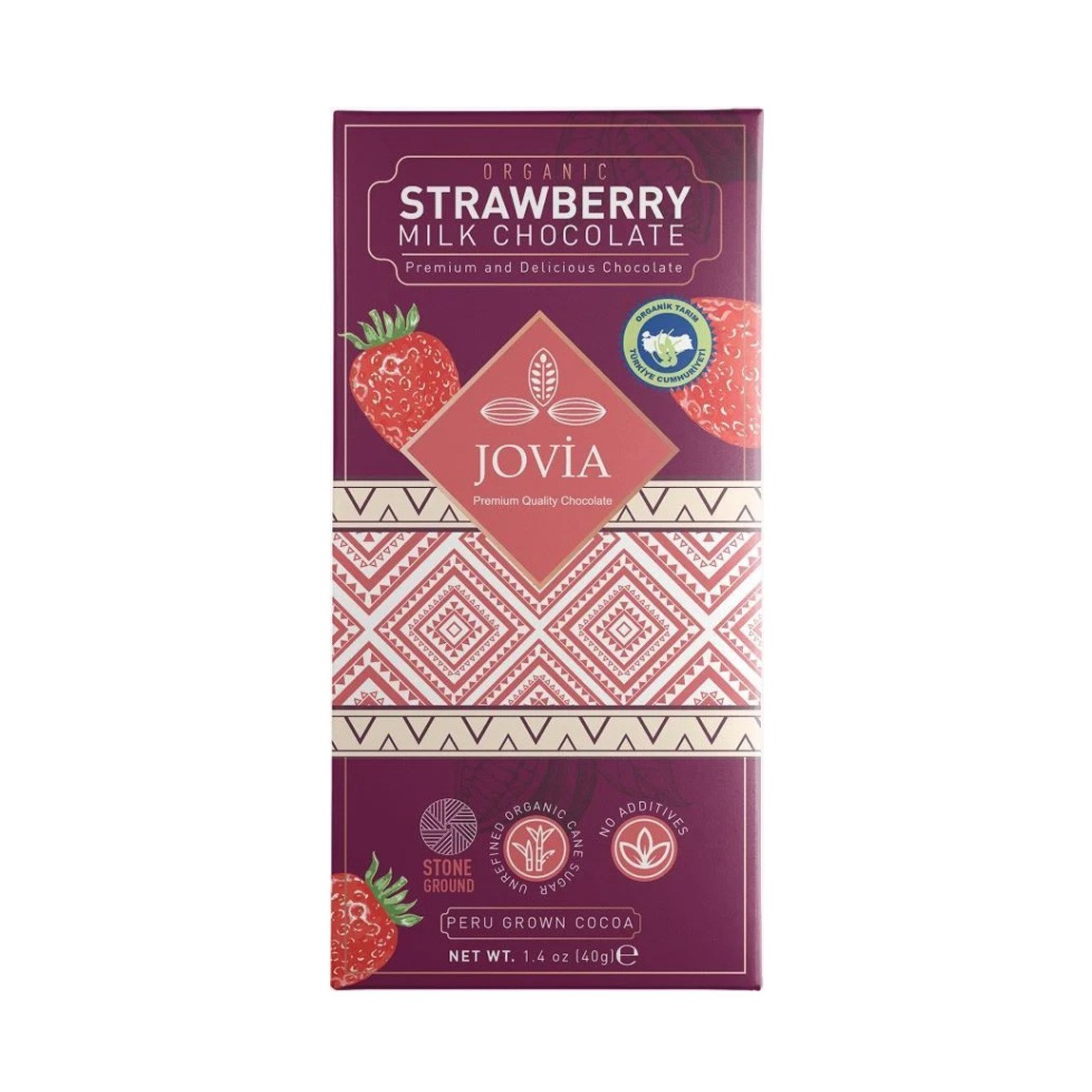 Jovia - Organik Çilekli Sütlü Çikolata (40 gr.)