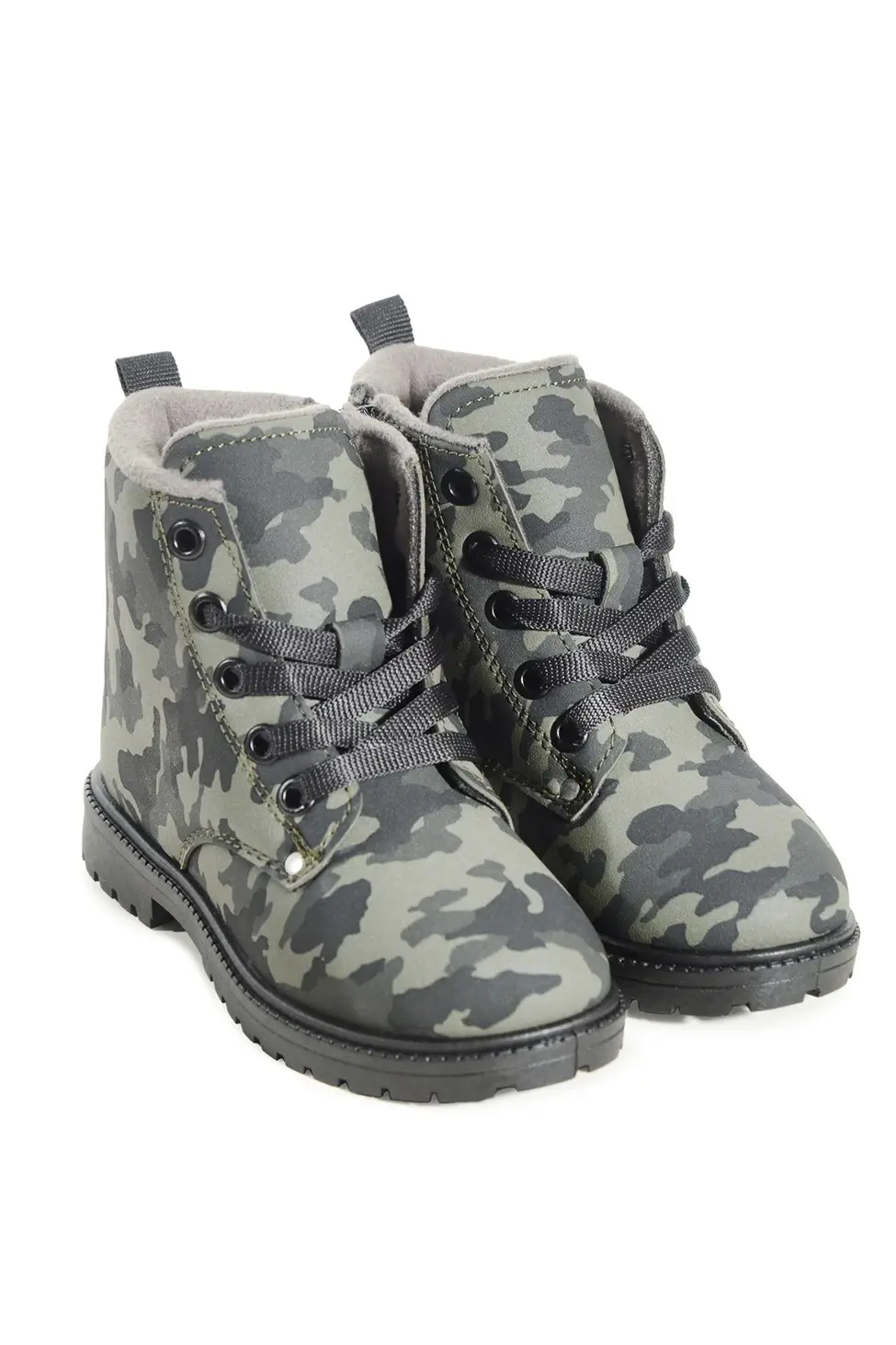 KU&PA SHOES SOLDER DERİ GÖRÜNÜMLÜ SICAK ASTARLI ÇOCUK BOT ASKERİ KAMUFLAJ - 3012