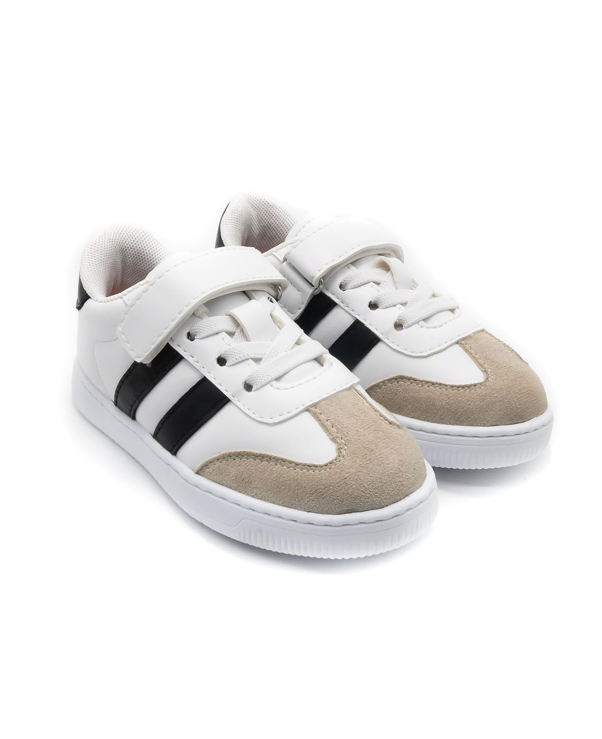 RAMBA DERİ GÖRÜNÜMLÜ MESH ASTARLI ÇOCUK SNEAKER - SİYAH - 4001 - BEYAZ