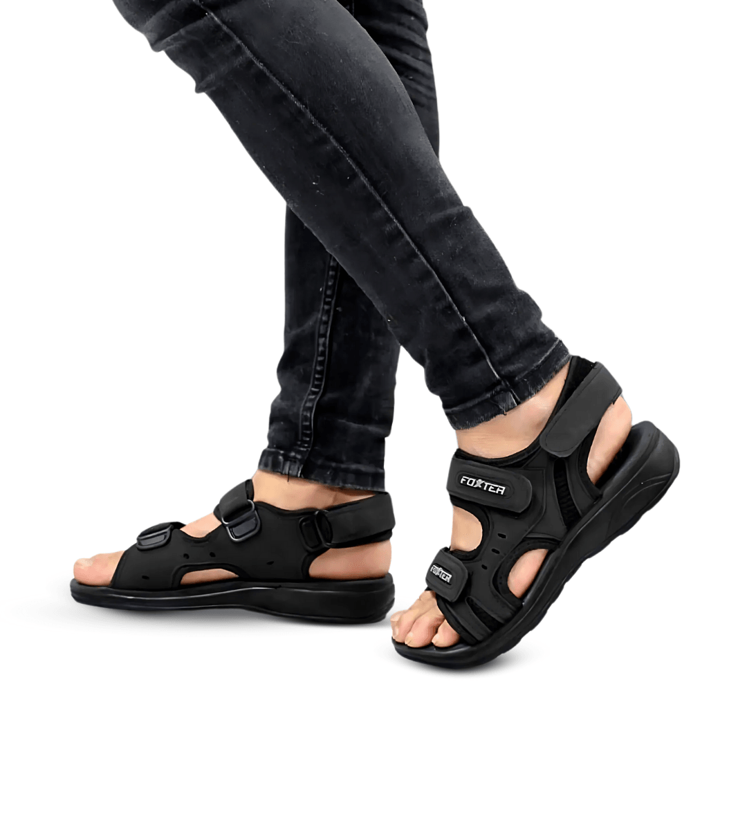 Anatomik Dikişli Spor Erkek Sandalet - Mat Siyah