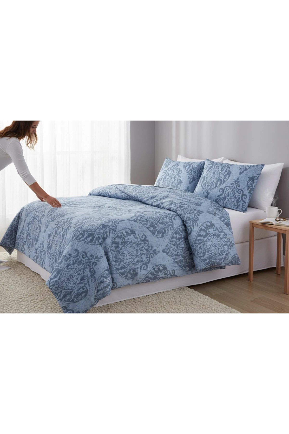 Mature Mavi Nevresim Seti Çift Kişilik Hitit (Kombin)