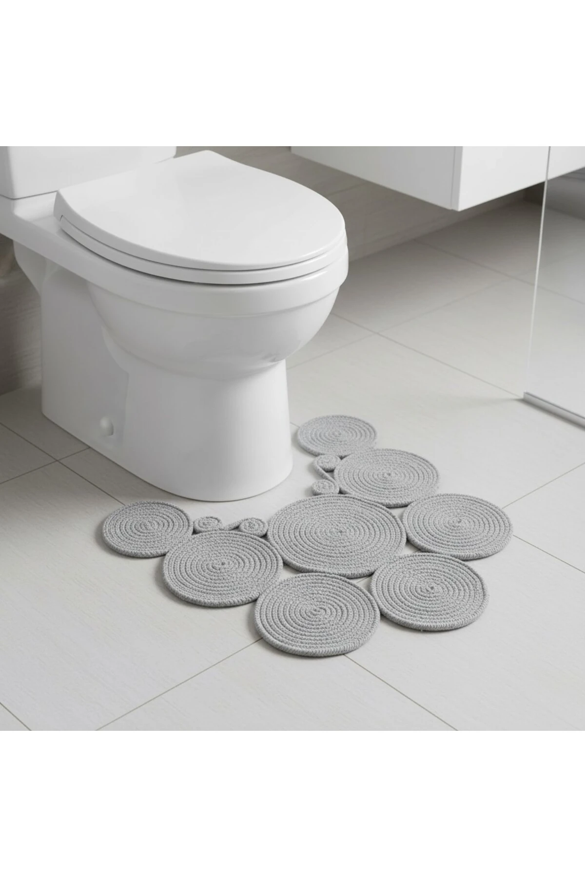 Jüt Hasır Görünümlü | Gri Renk | Çift Taraflı Yıkanabilir Banyo Paspası | Klozet Önü | Leke Tutmaz