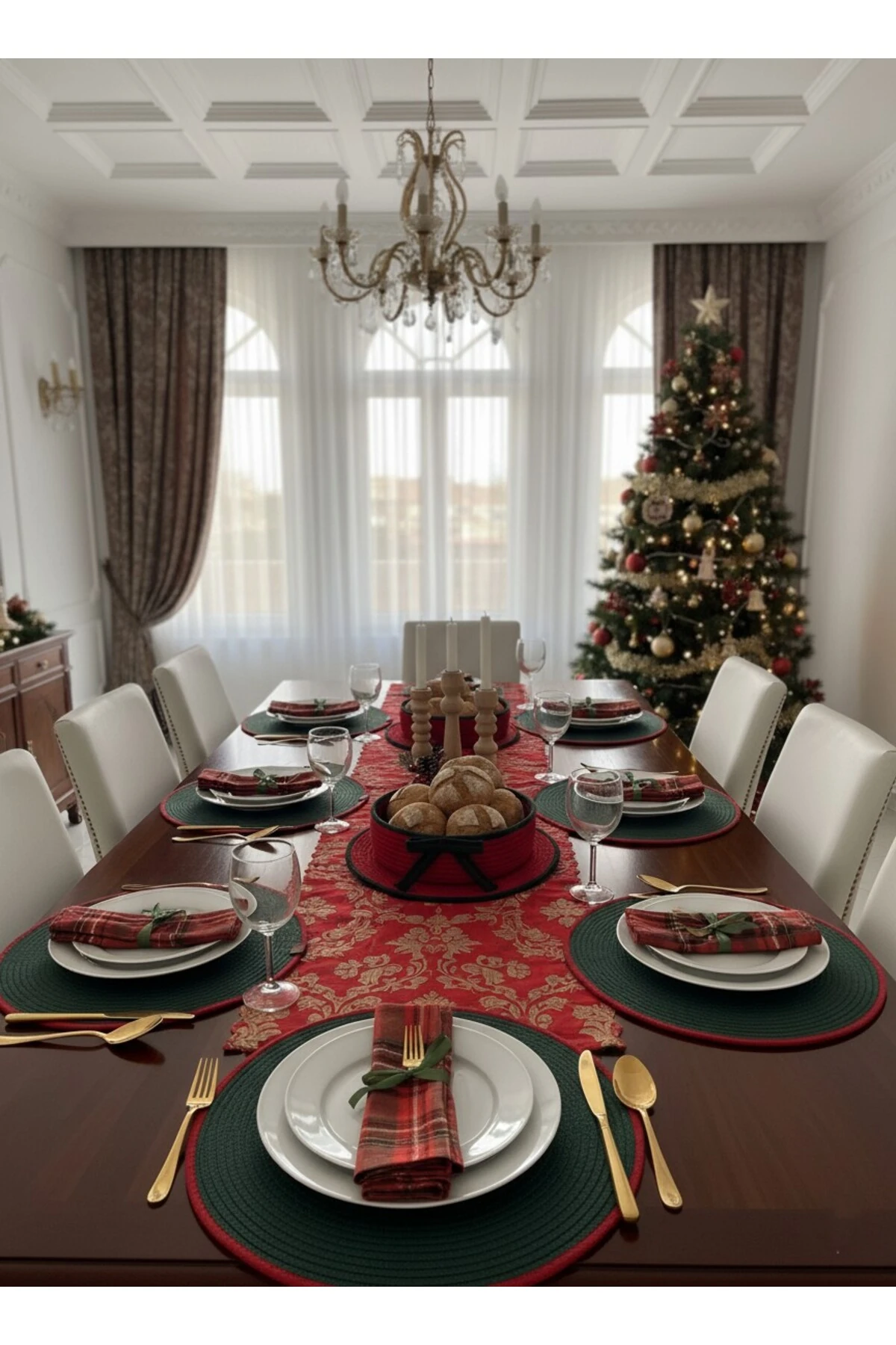 Yılbaşı Temalı Amerikan Servis Ve Supla Seti - Yeşil