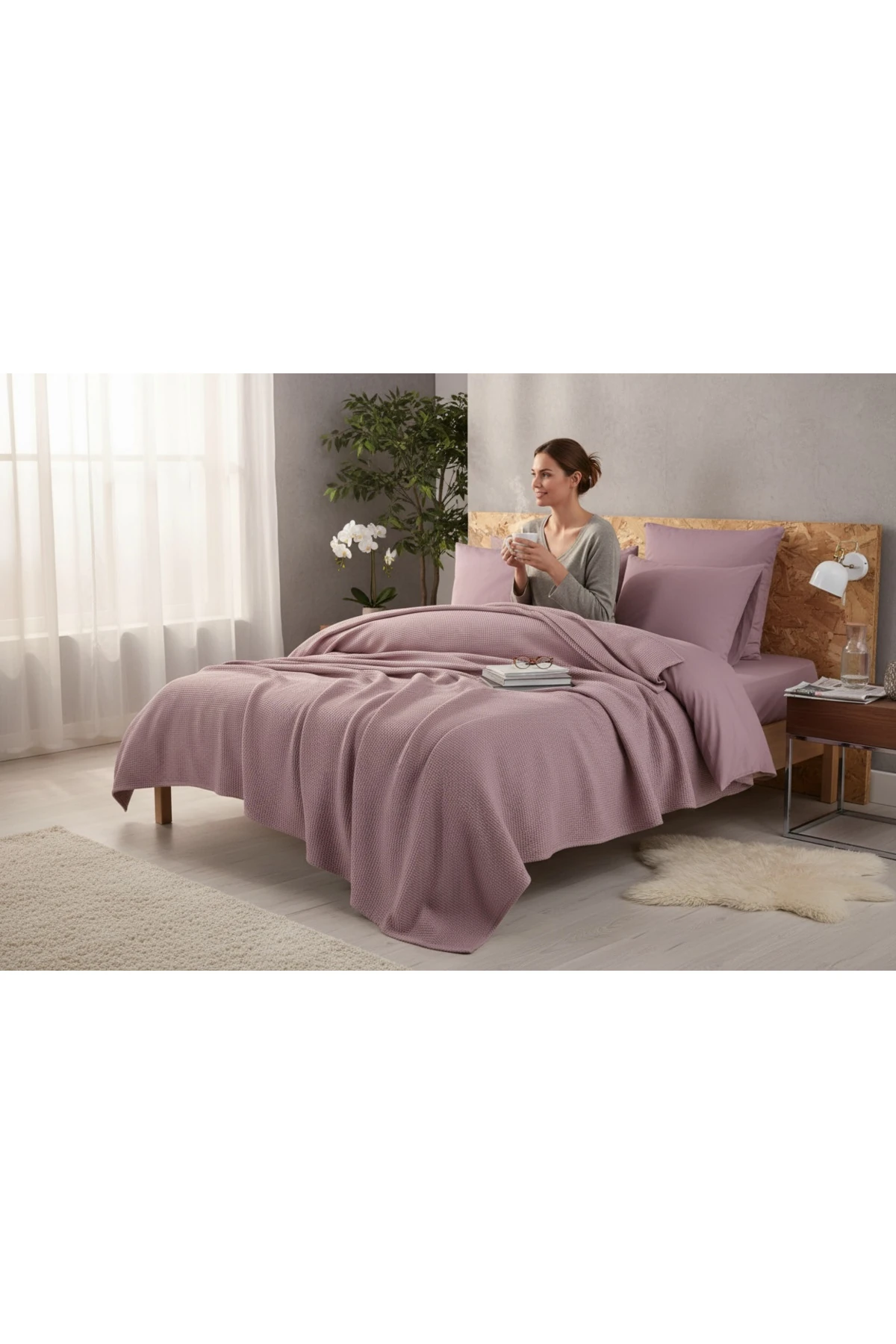 Pike Örtü Çift Kişilik 200x230cm Karde Mürdüm Ecocel