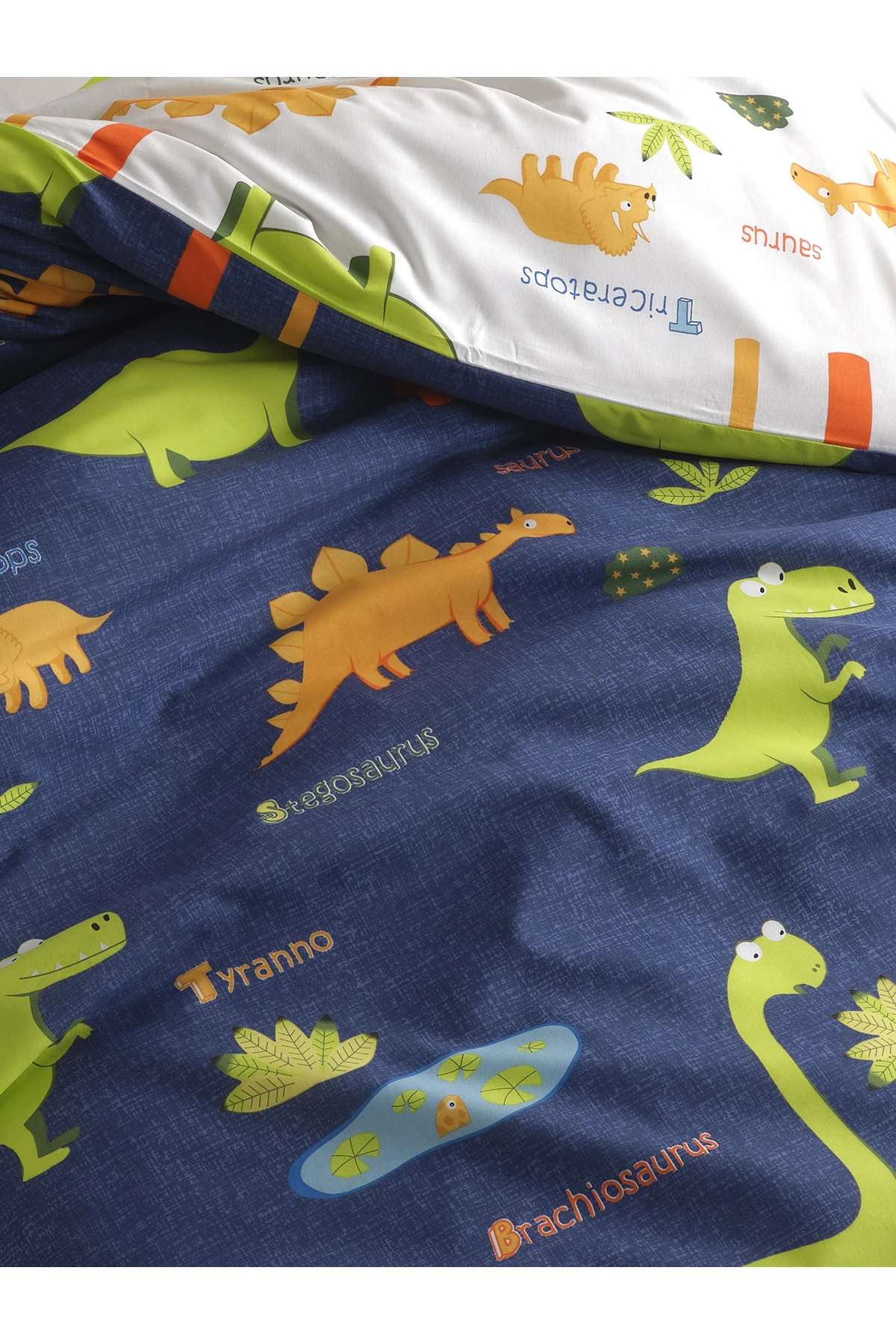 Kolay Ütülenir Nevresim Takımı Tek Kişilik Dinolar Lacivert