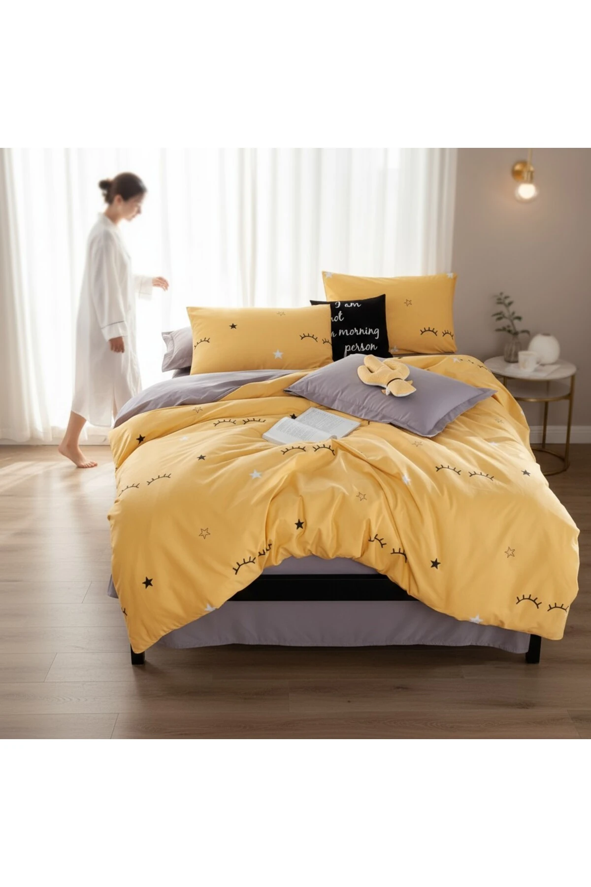 Nevresim Seti Çift Kişilik Baskılı Dide Sarı Mature