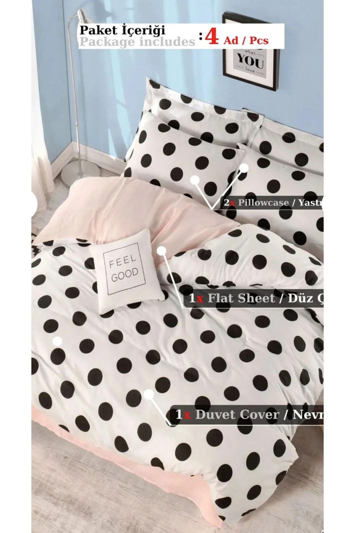 Kolay Ütülenir Nevresim Takımı Çift Kişilik Beyaz-Somon Mixpuan