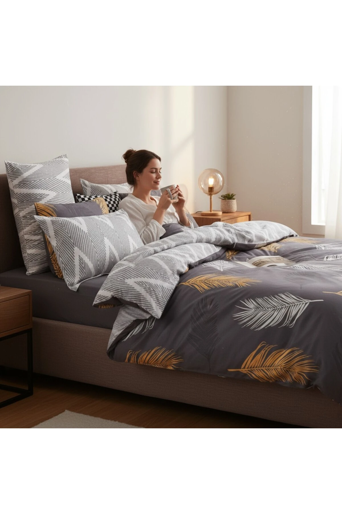 Nevresim Seti Çift Kişilik Olivia Altın-gri Mature