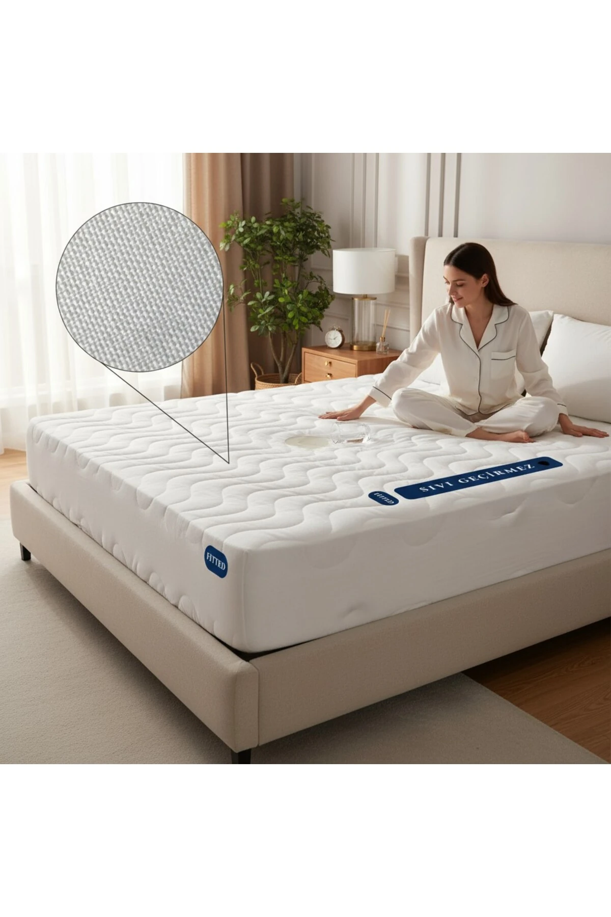 Beyaz Kenar Su Sıvı Geçirmez Yatak Koruyucu Alez Çarşaf Micro Kapitone Fitted